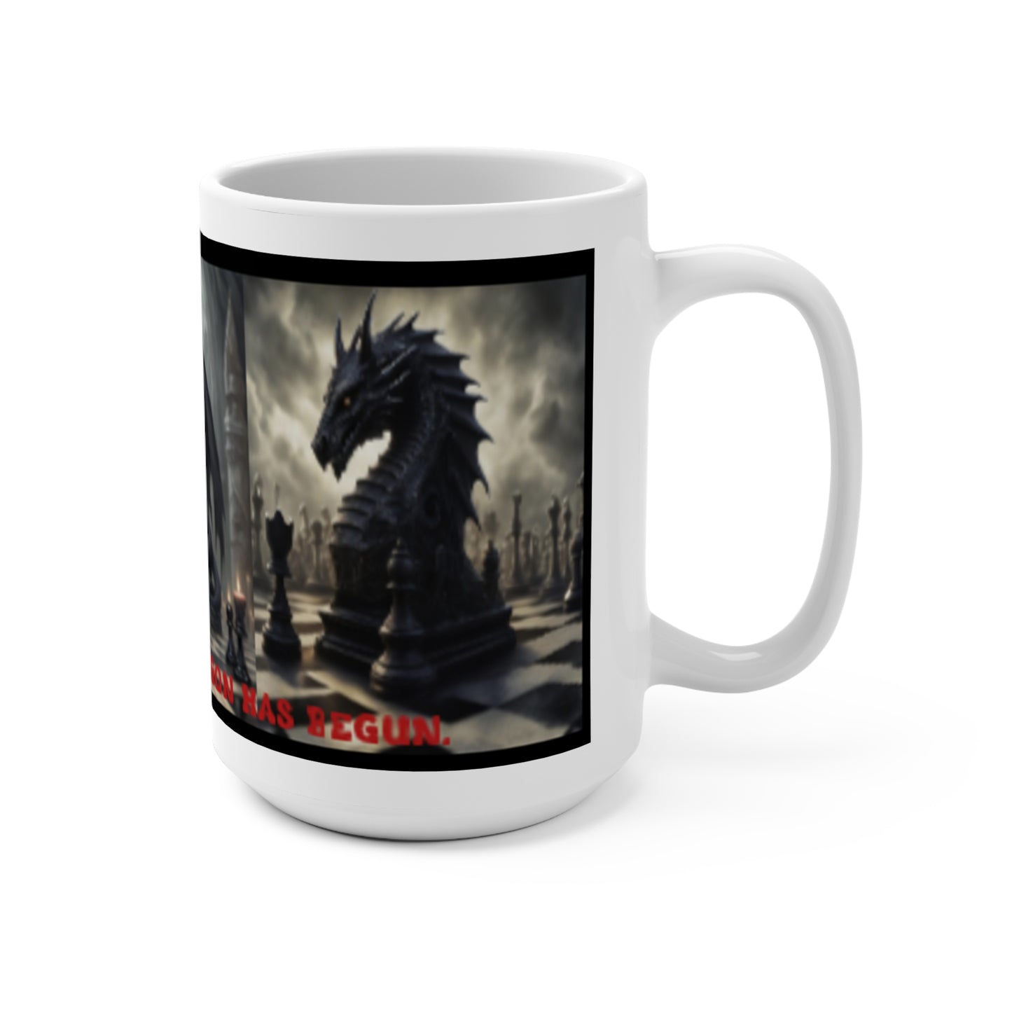 THE AGE OF THE DRAGON HAS BEGUN Dragon Chess Coffee Mug - for Gamers & D&D Fans