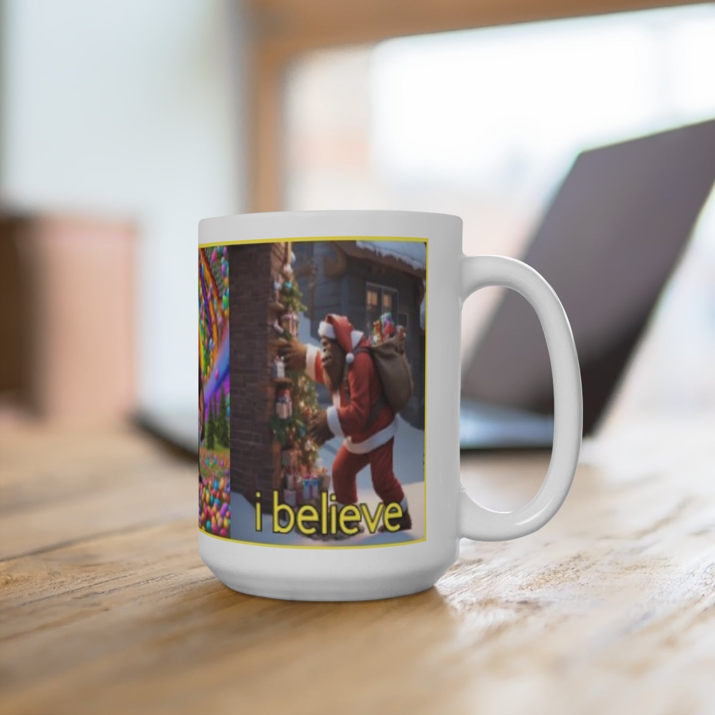 Sasquatch "i believe" Santa Clause Easter Bunny & Leprechaun 15 oz. Coffee Mug