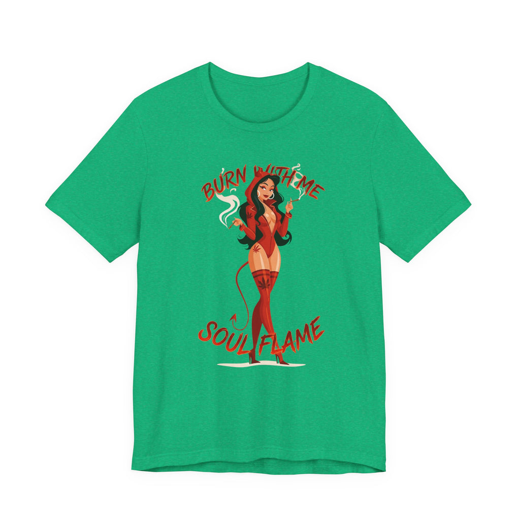 Devil Pinup Tee – "Burn With Me Soul Flame" Graphic T-Shirt