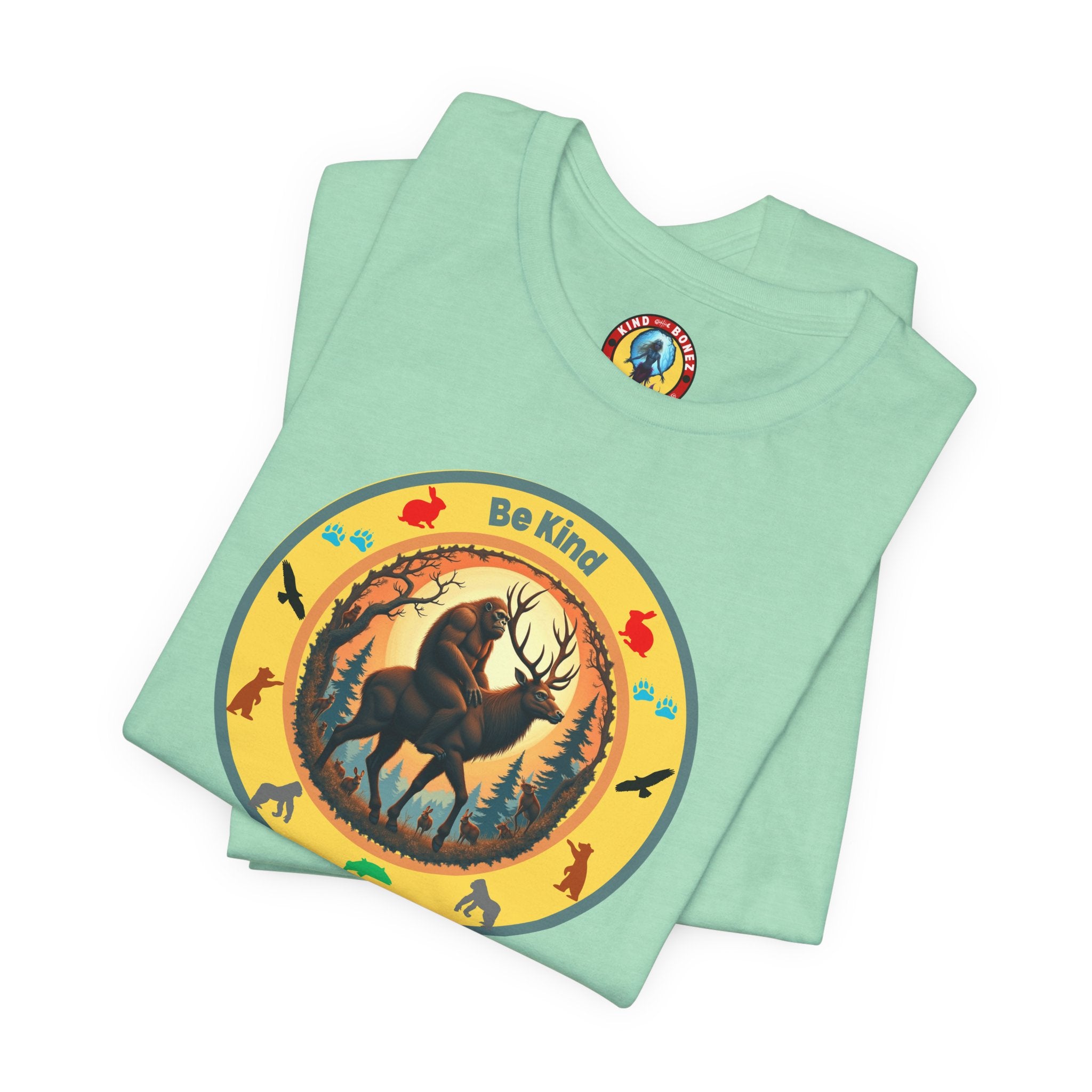 BE KIND Sasquatch BigFoot Riding a Deer T-Shirt