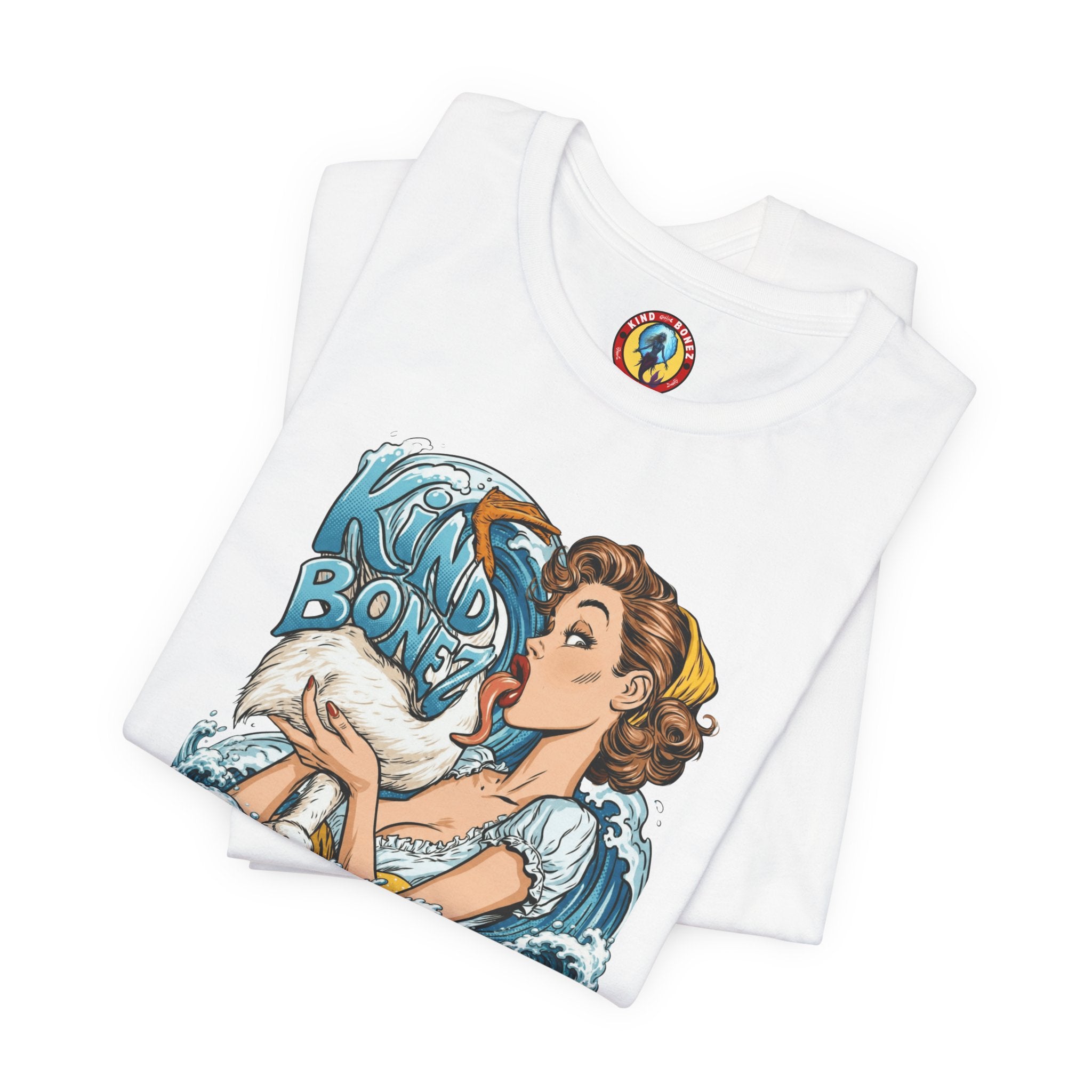 Kind Bonez - Get Wet Surf T-Shirt — Retro Pinup & Duck Graphic Tee