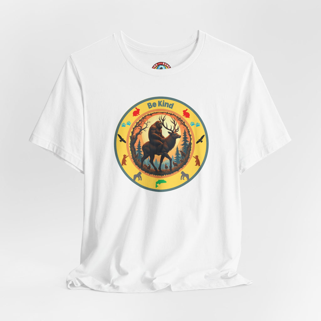 BE KIND Sasquatch BigFoot Riding a Deer T-Shirt
