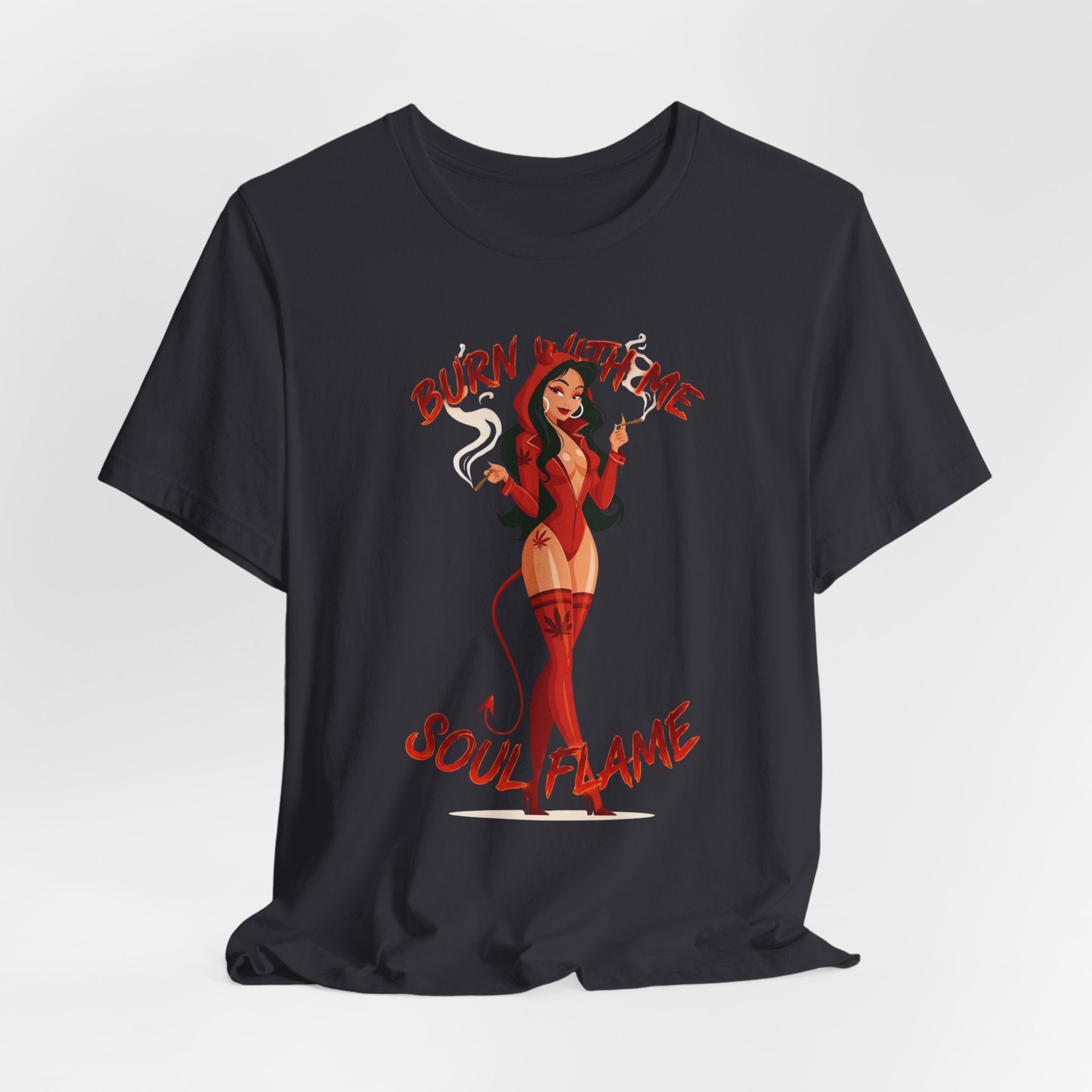 Devil Pinup Tee – "Burn With Me Soul Flame" Graphic T-Shirt