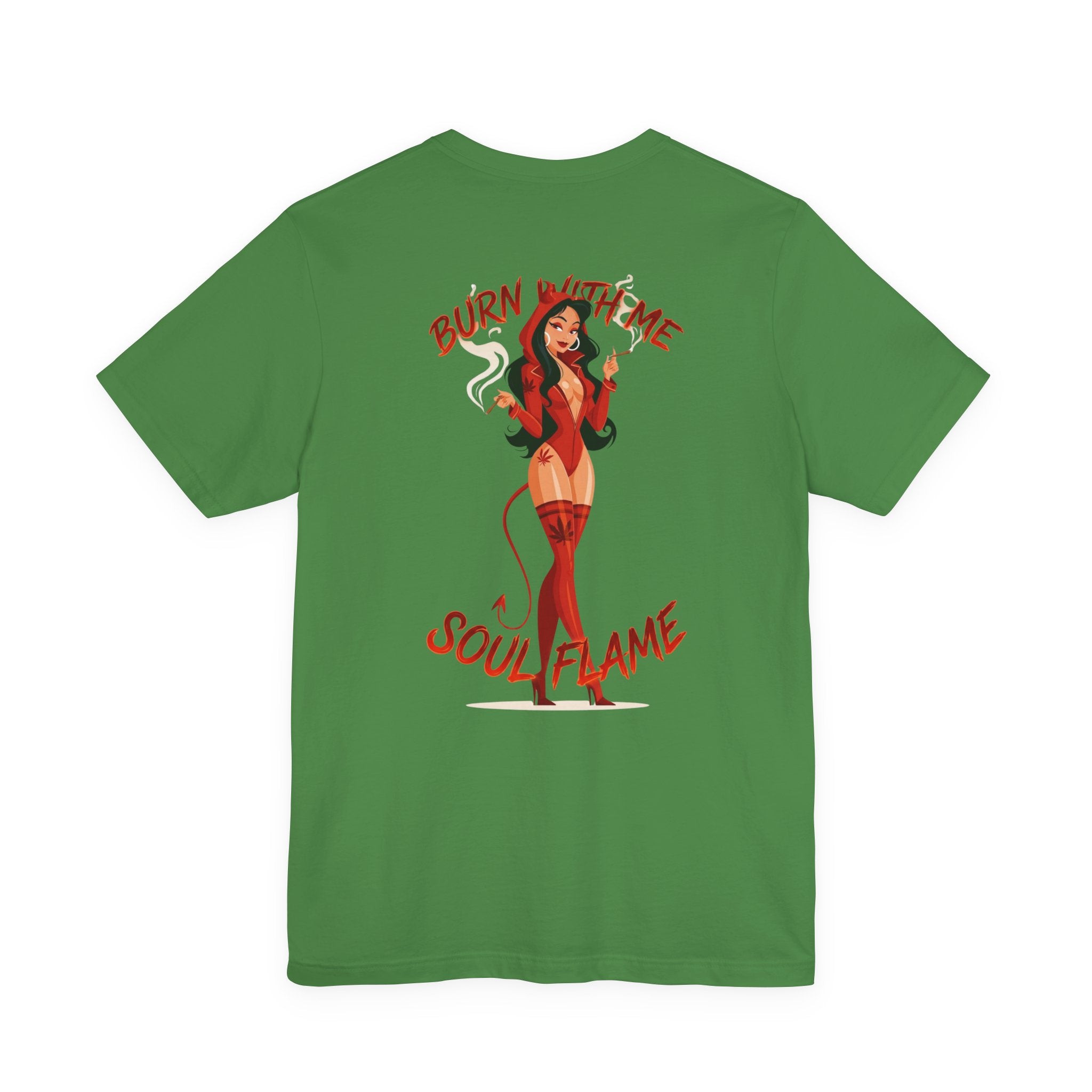 Burn With Me Soul Flame Tee — Retro Pinup Devil Girl Graphic T-Shirt