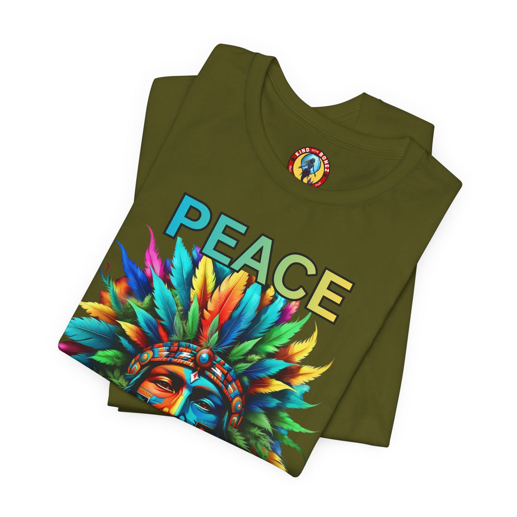 Peace - Native Marijuana Headdress T-Shirt — Colorful Tribal Chief Graphic Tee