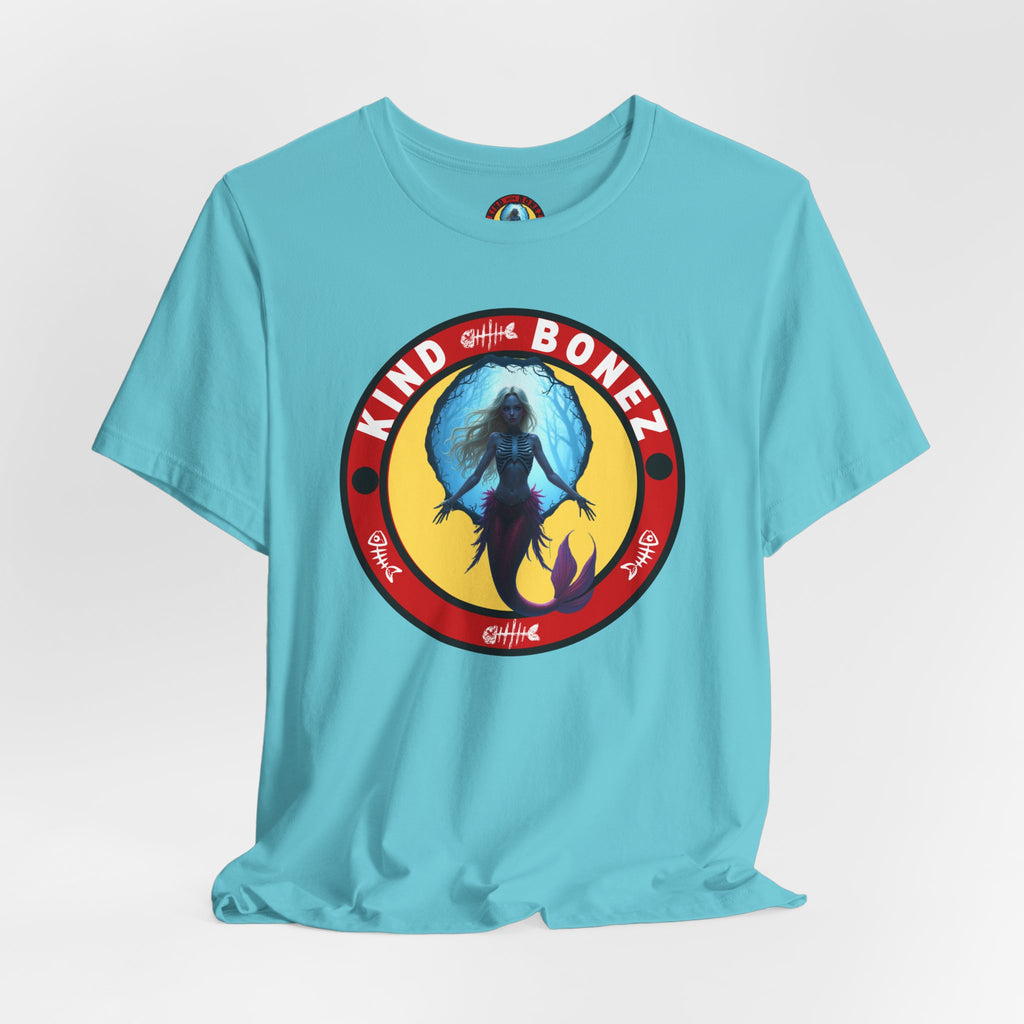 Skeletal Mermaid Kind Bonez Graphic Tee, Colorful Short Sleeve T-Shirt, Fun Beachwear, Unisex Summer Shirt, Perfect Gift for Ocean Lovers