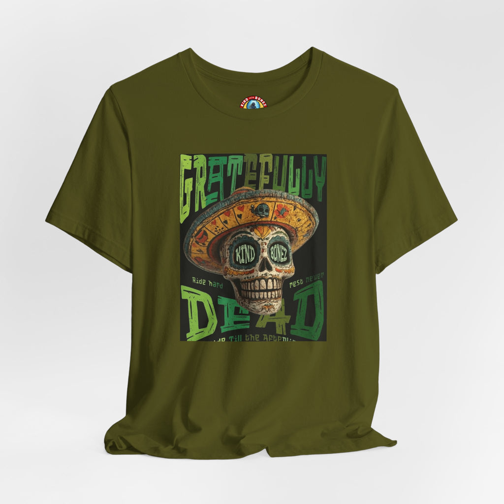 Gratefully Dead - Day of the Dead Skull Tee — Retro Mariachi Calavera Kind Bonez Graphic T-Shirt