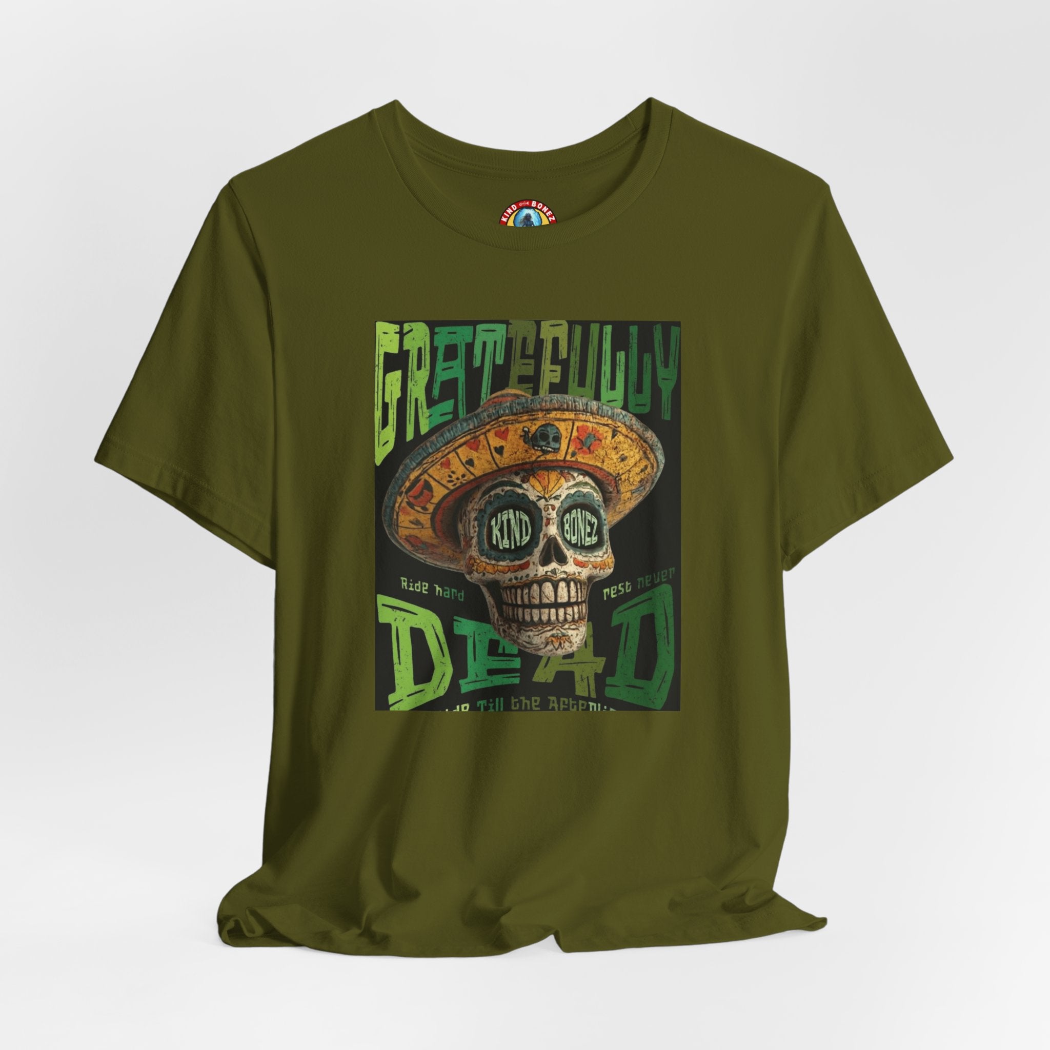 Gratefully Dead - Day of the Dead Skull Tee — Retro Mariachi Calavera Kind Bonez Graphic T-Shirt