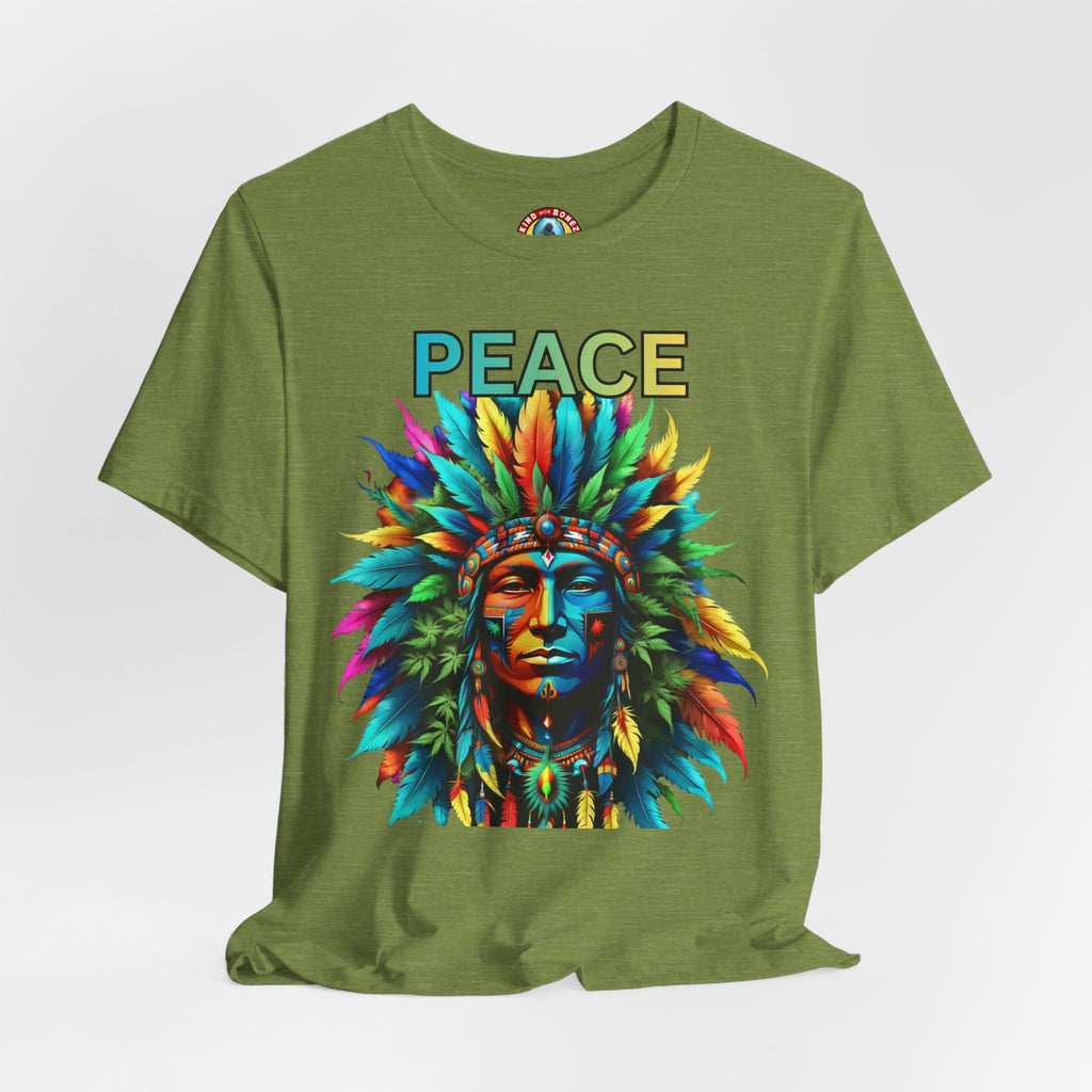 Peace - Native Marijuana Headdress T-Shirt — Colorful Tribal Chief Graphic Tee