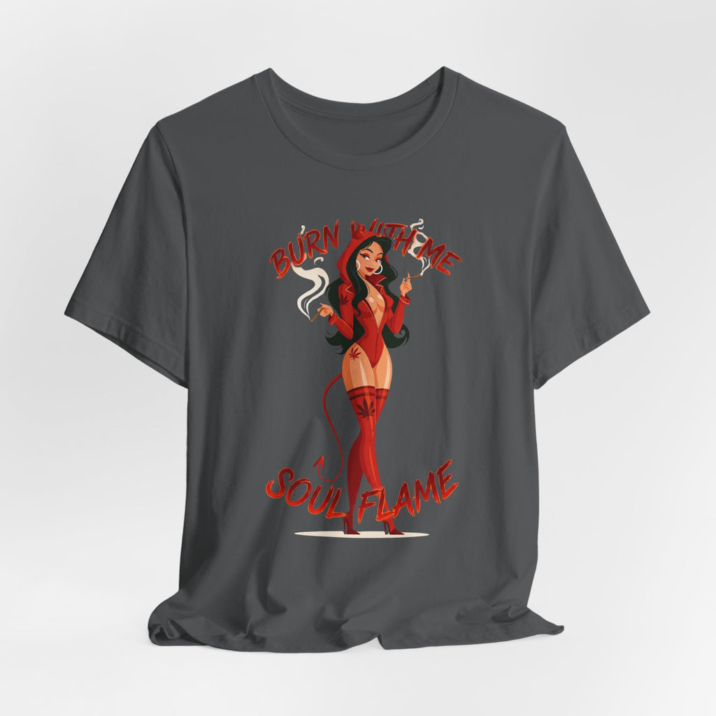 Devil Pinup Tee – "Burn With Me Soul Flame" Graphic T-Shirt