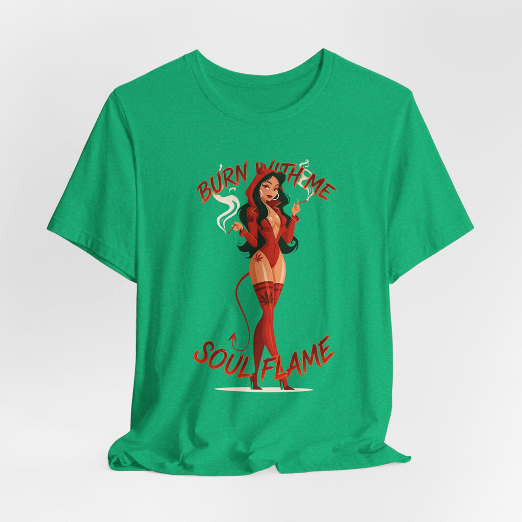 Devil Pinup Tee – "Burn With Me Soul Flame" Graphic T-Shirt