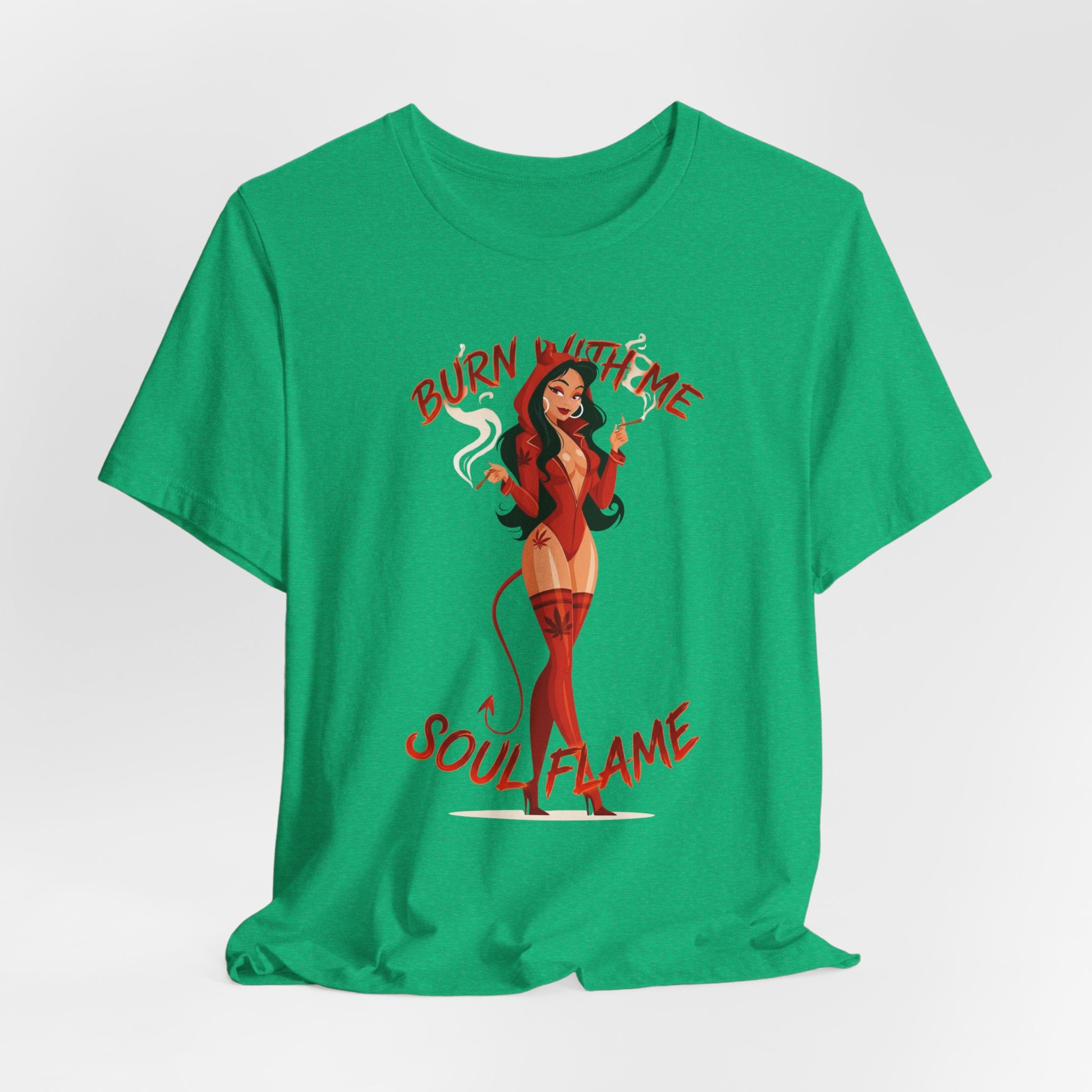 Devil Pinup Tee – "Burn With Me Soul Flame" Graphic T-Shirt