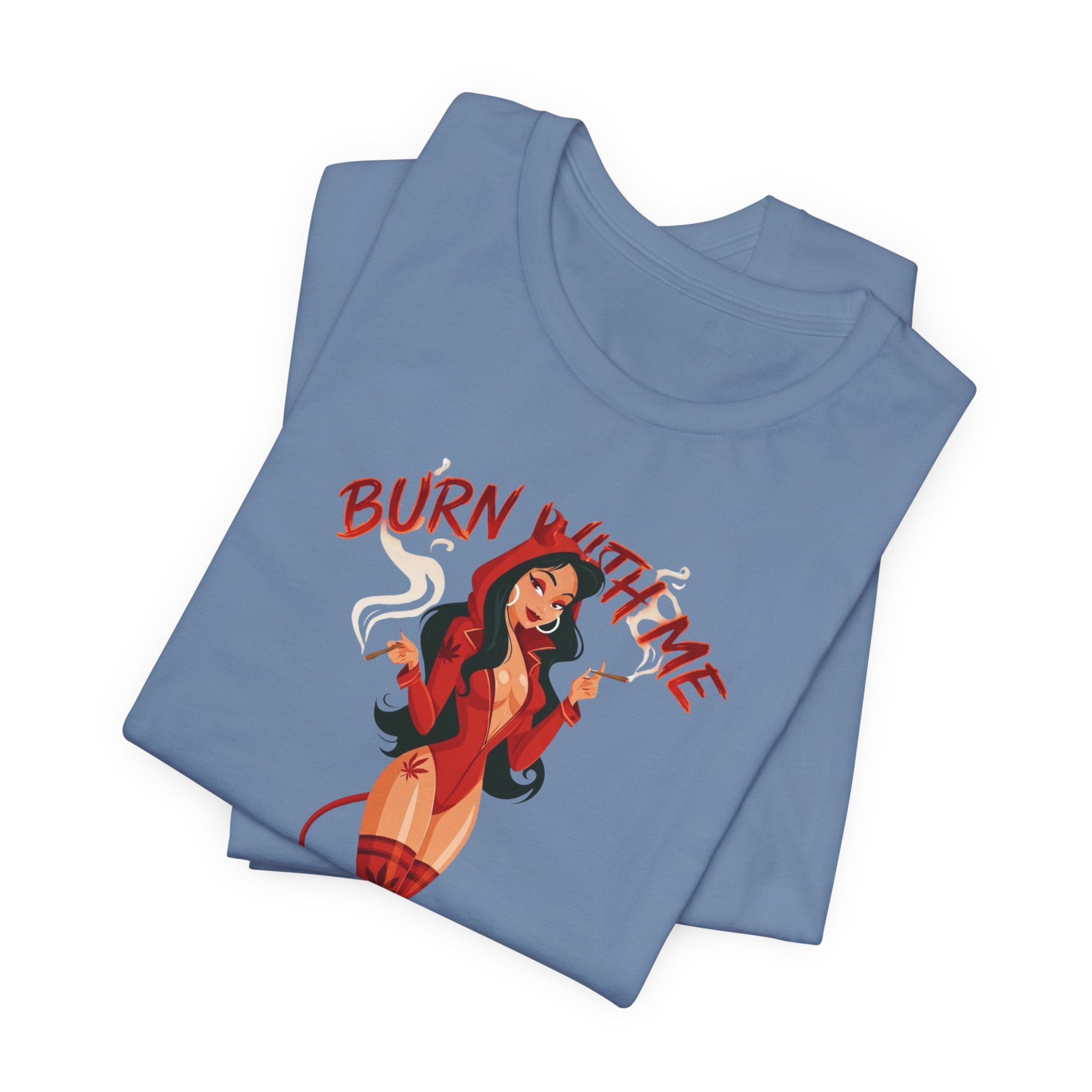 Devil Pinup Tee – "Burn With Me Soul Flame" Graphic T-Shirt