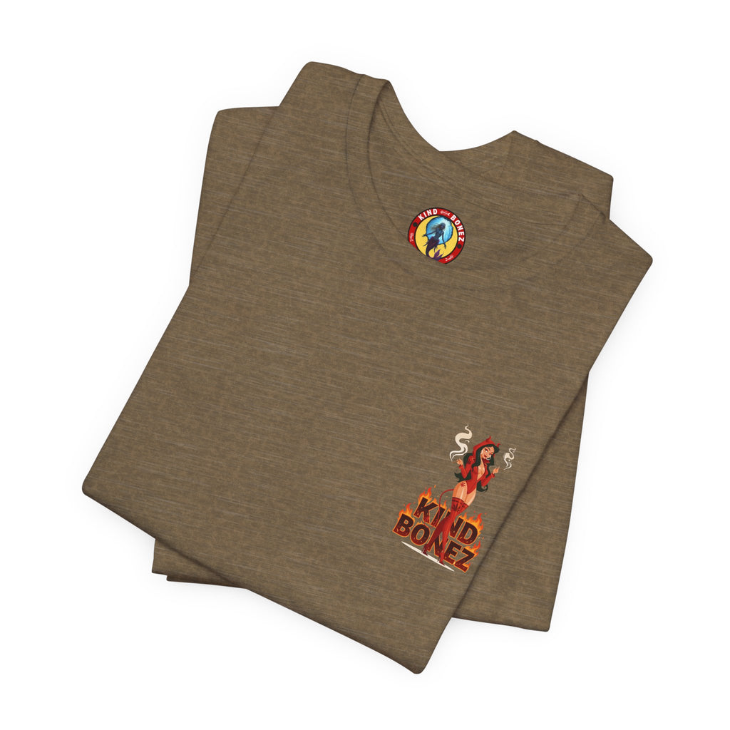 Burn With Me Soul Flame Tee — Retro Pinup Devil Girl Graphic T-Shirt