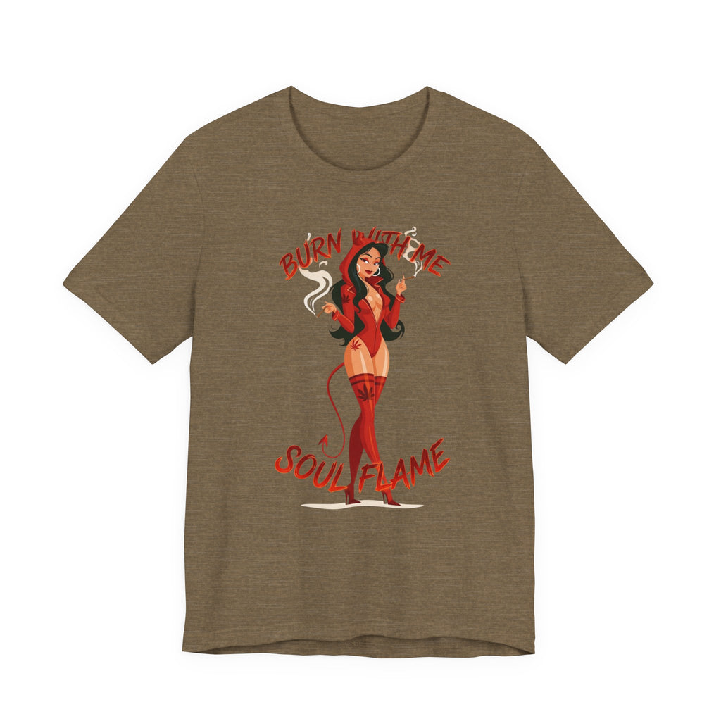 Devil Pinup Tee – "Burn With Me Soul Flame" Graphic T-Shirt