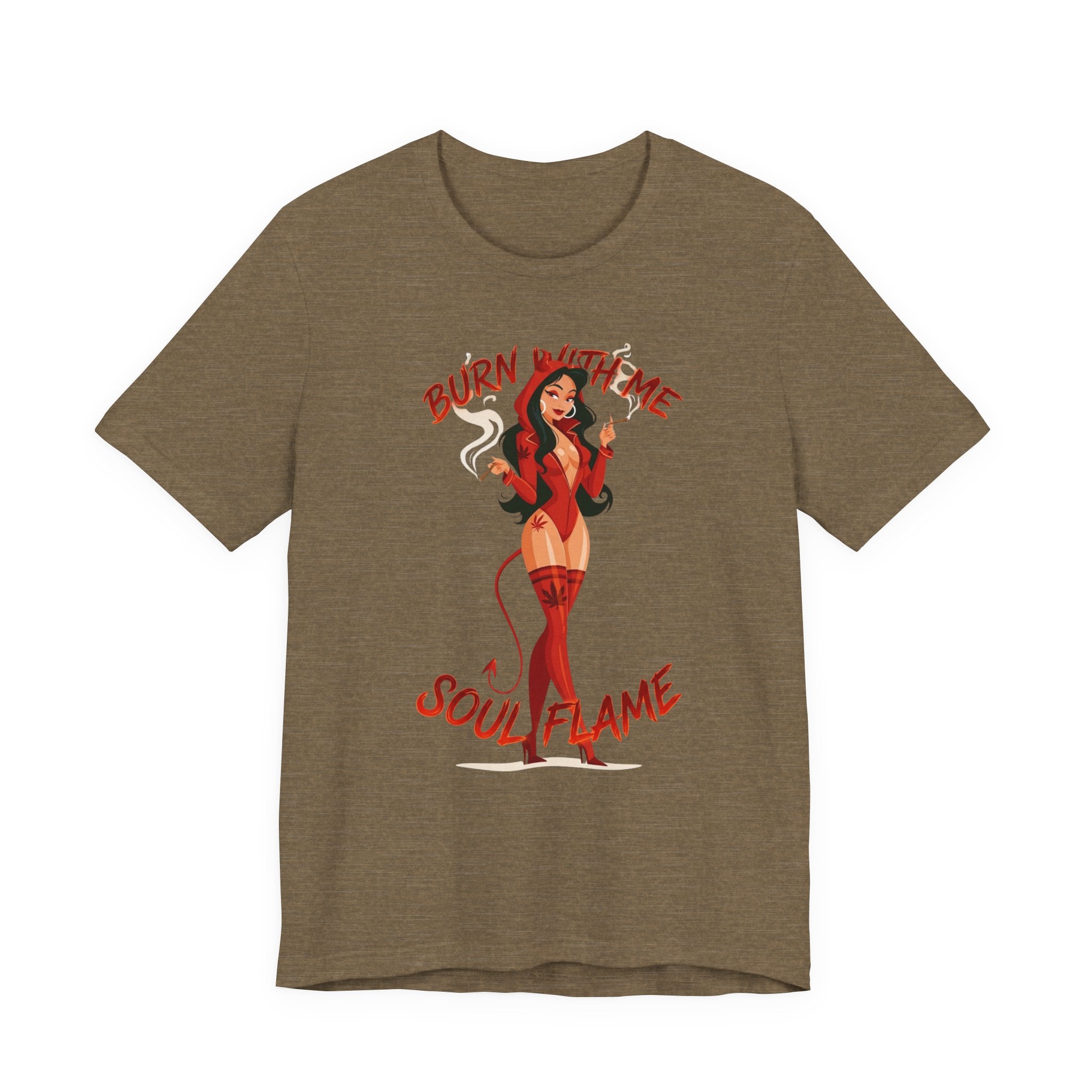 Devil Pinup Tee – "Burn With Me Soul Flame" Graphic T-Shirt