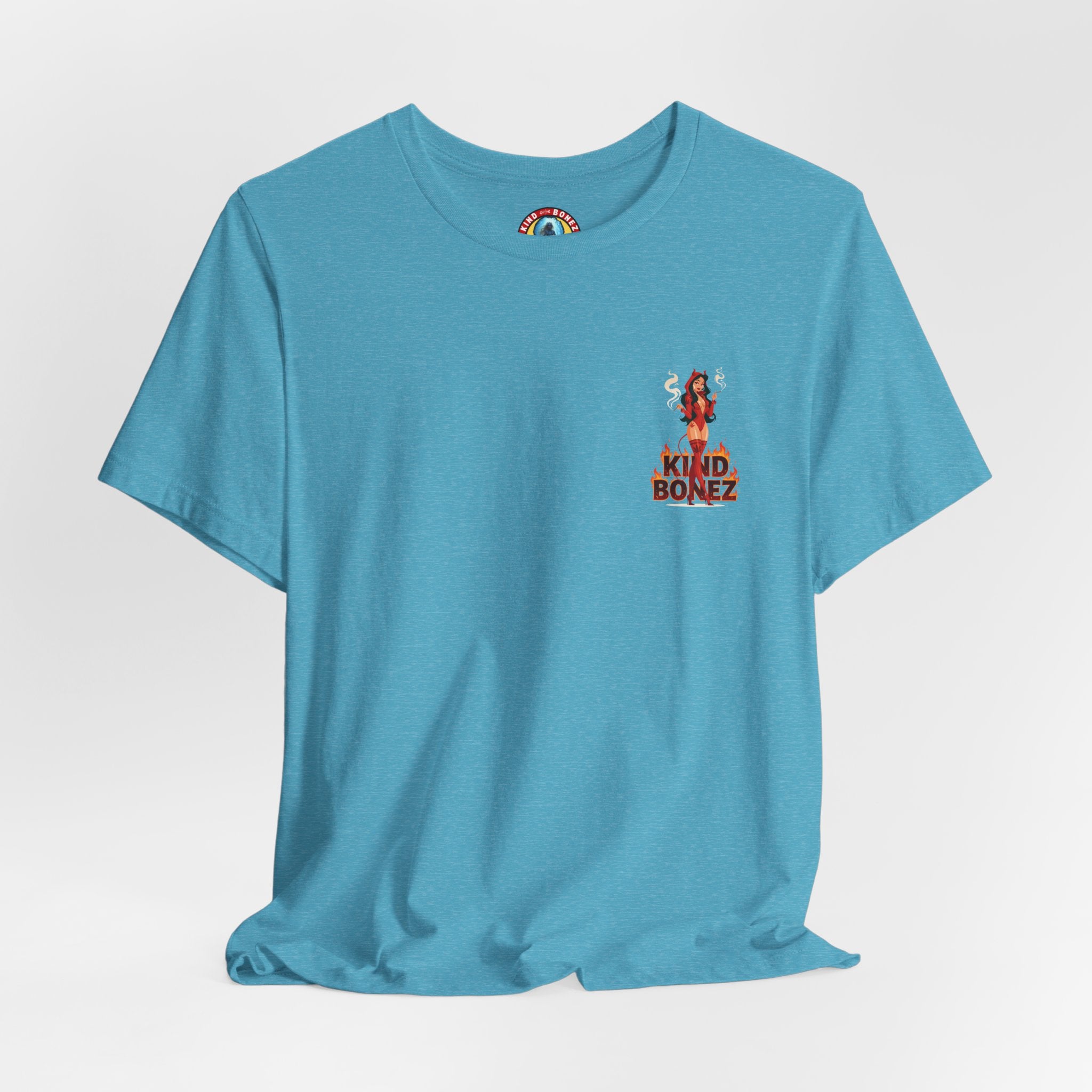 Burn With Me Soul Flame Tee — Retro Pinup Devil Girl Graphic T-Shirt