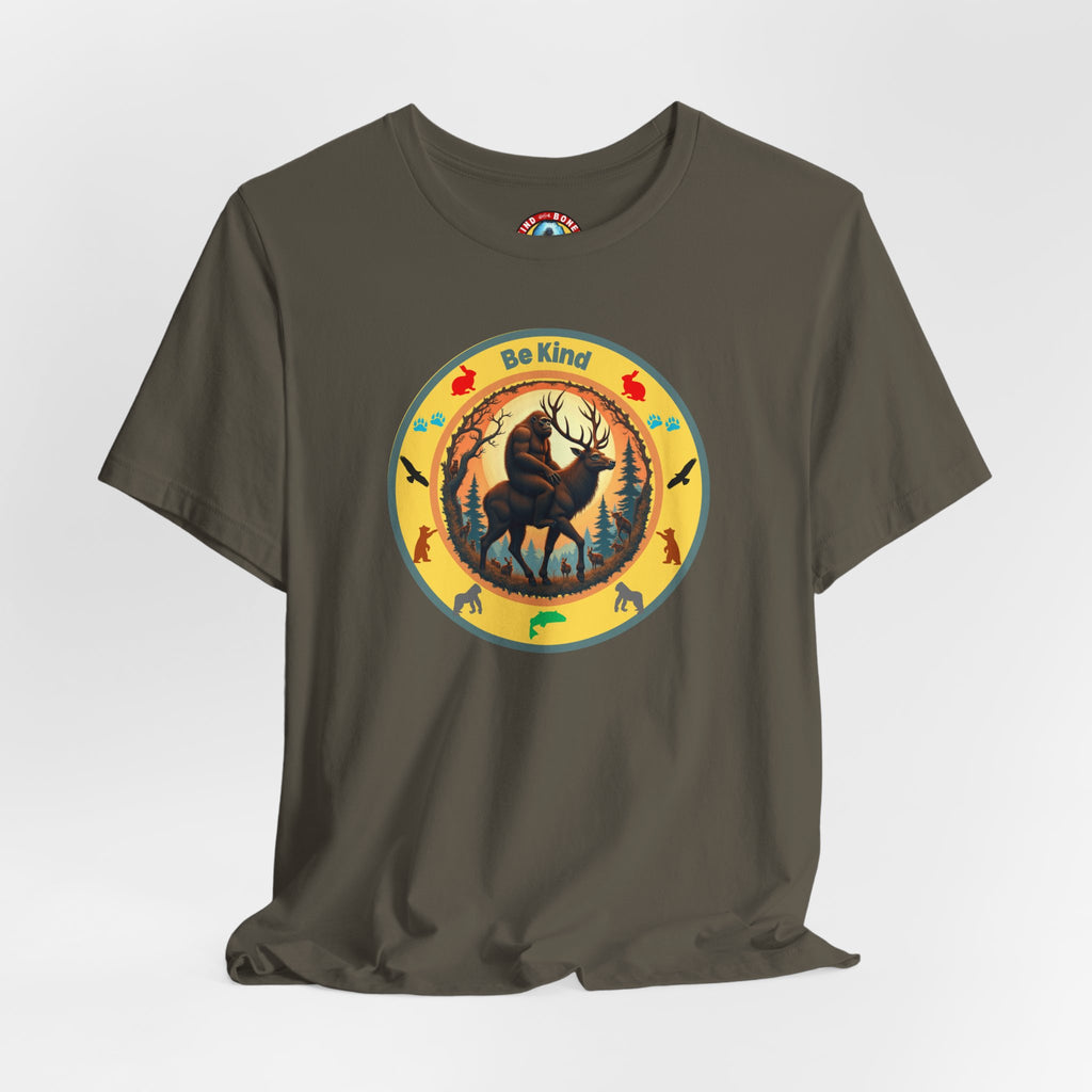 BE KIND Sasquatch BigFoot Riding a Deer T-Shirt