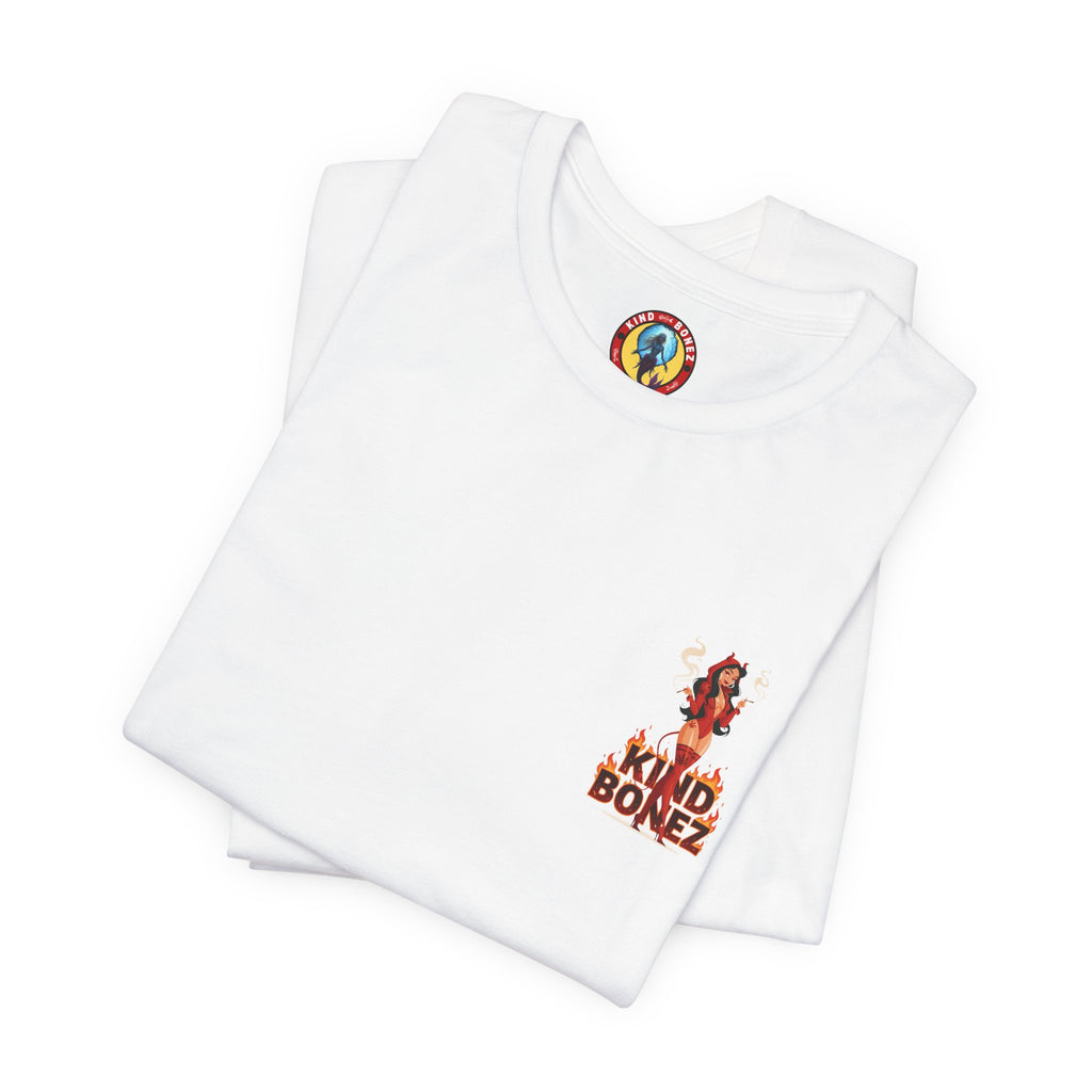 Burn With Me Soul Flame Tee — Retro Pinup Devil Girl Graphic T-Shirt
