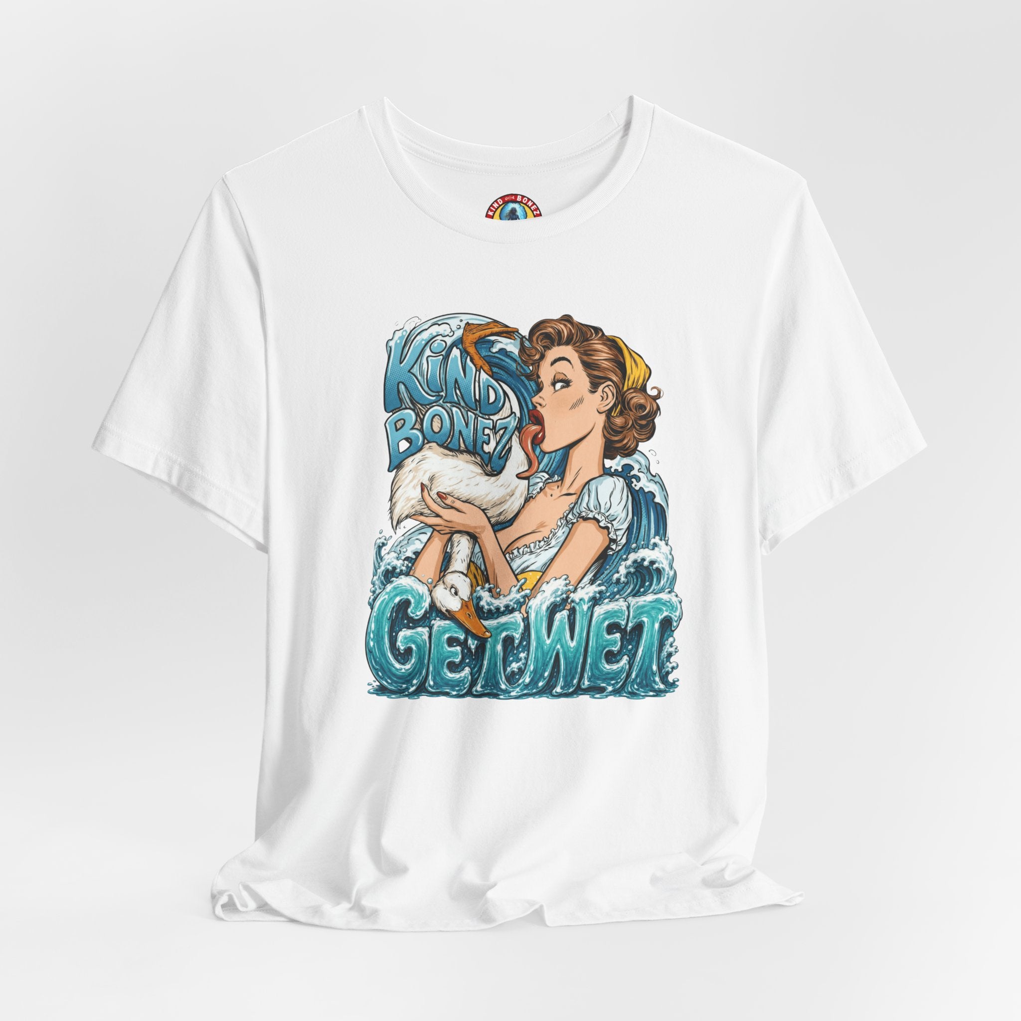 Kind Bonez - Get Wet Surf T-Shirt — Retro Pinup & Duck Graphic Tee