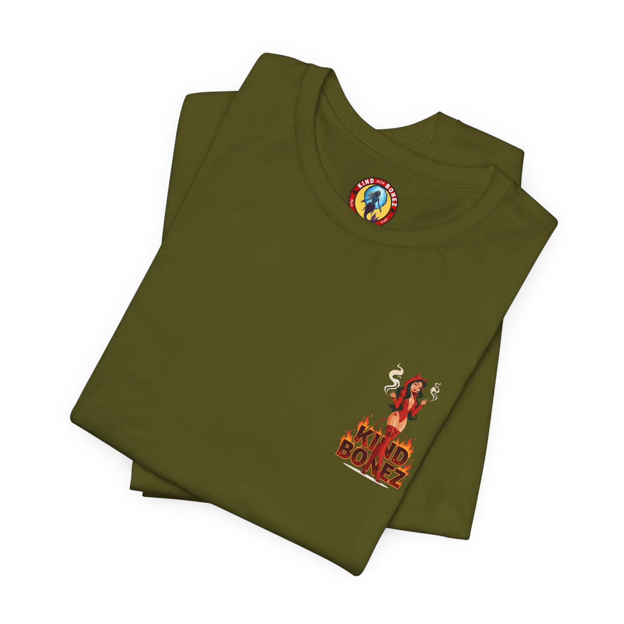 Burn With Me Soul Flame Tee — Retro Pinup Devil Girl Graphic T-Shirt