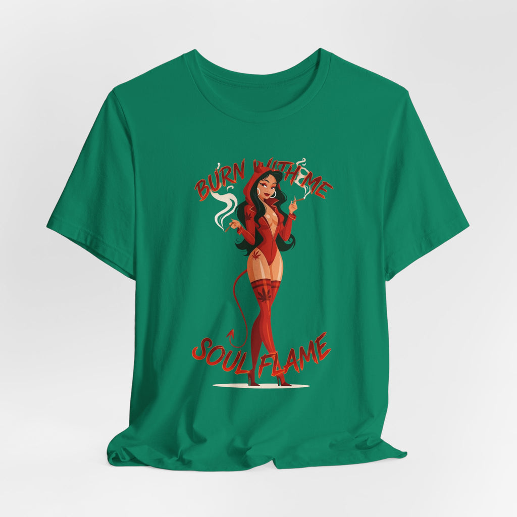 Devil Pinup Tee – "Burn With Me Soul Flame" Graphic T-Shirt