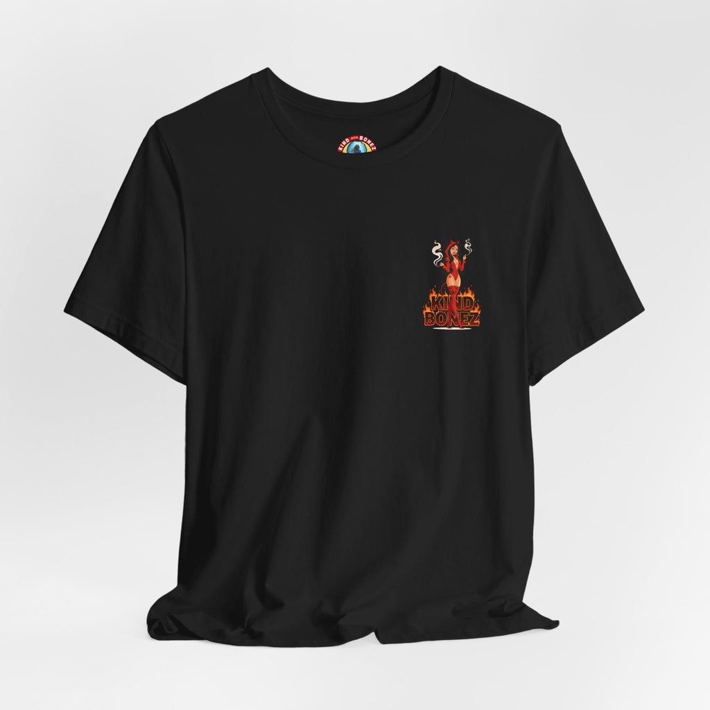 Burn With Me Soul Flame Tee — Retro Pinup Devil Girl Graphic T-Shirt