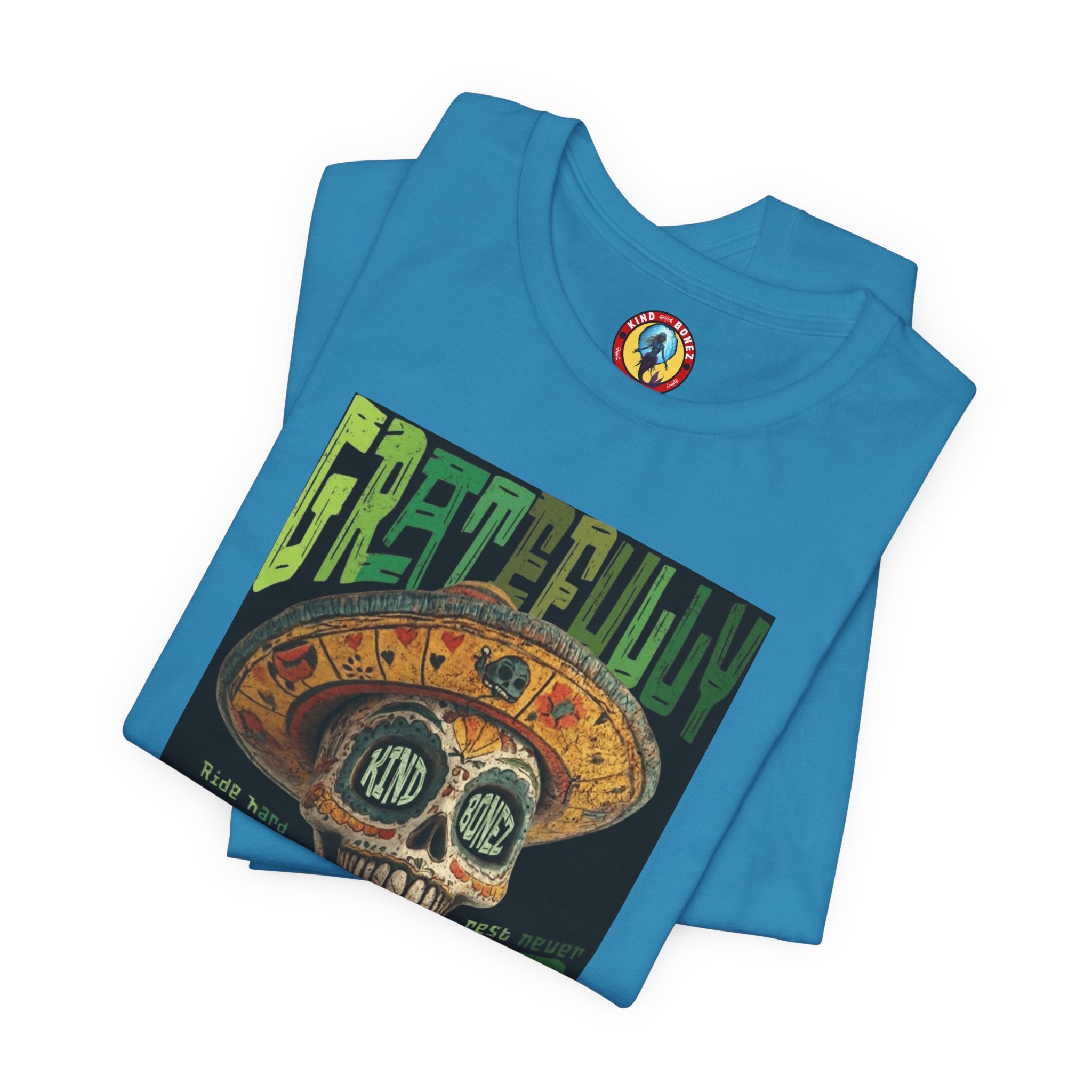 Gratefully Dead - Day of the Dead Skull Tee — Retro Mariachi Calavera Kind Bonez Graphic T-Shirt