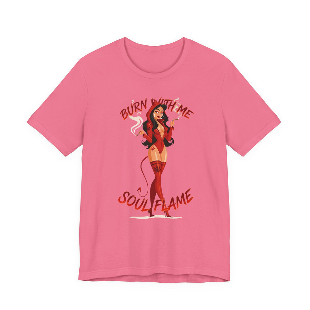 Devil Pinup Tee – "Burn With Me Soul Flame" Graphic T-Shirt