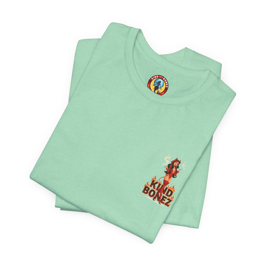 Burn With Me Soul Flame Tee — Retro Pinup Devil Girl Graphic T-Shirt
