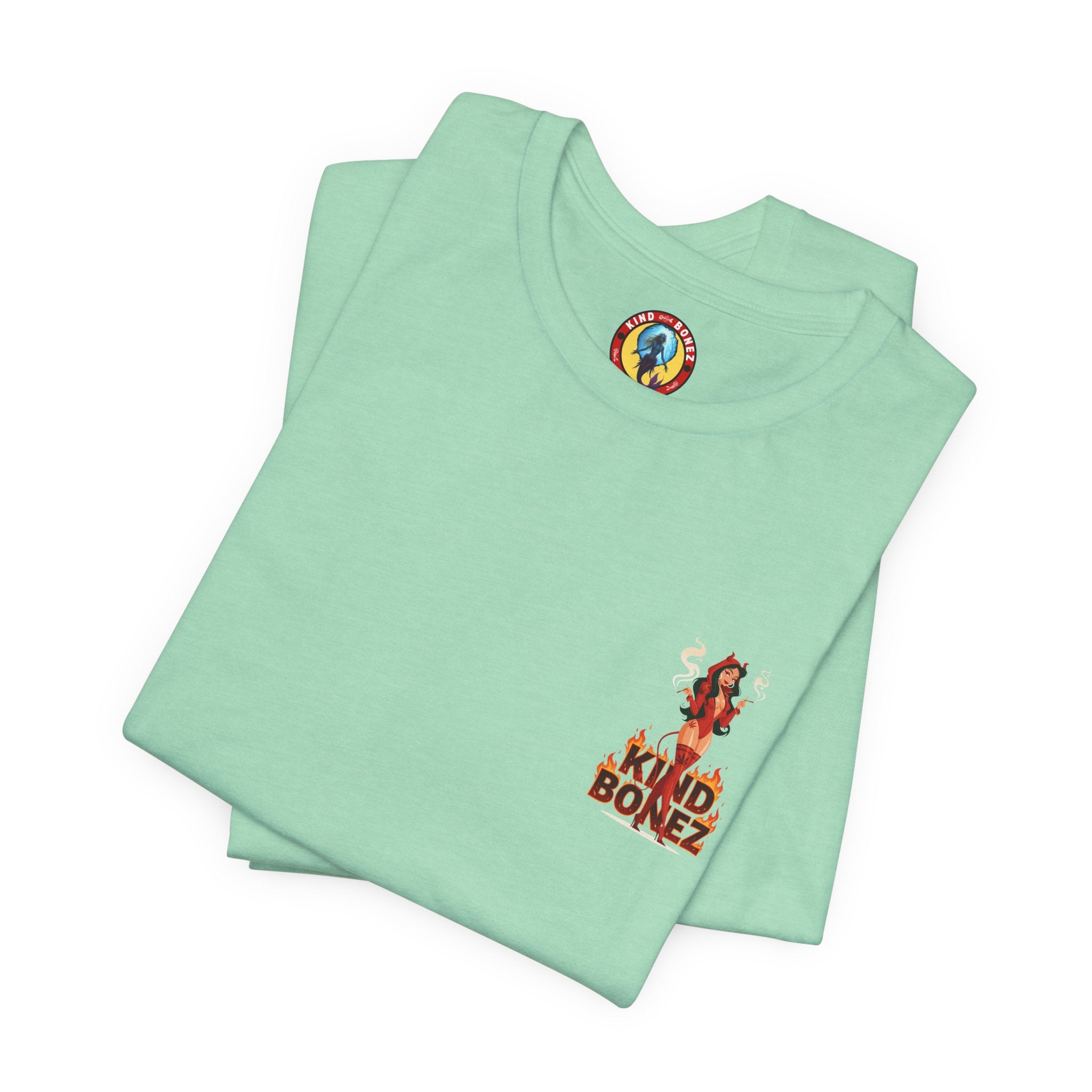 Burn With Me Soul Flame Tee — Retro Pinup Devil Girl Graphic T-Shirt