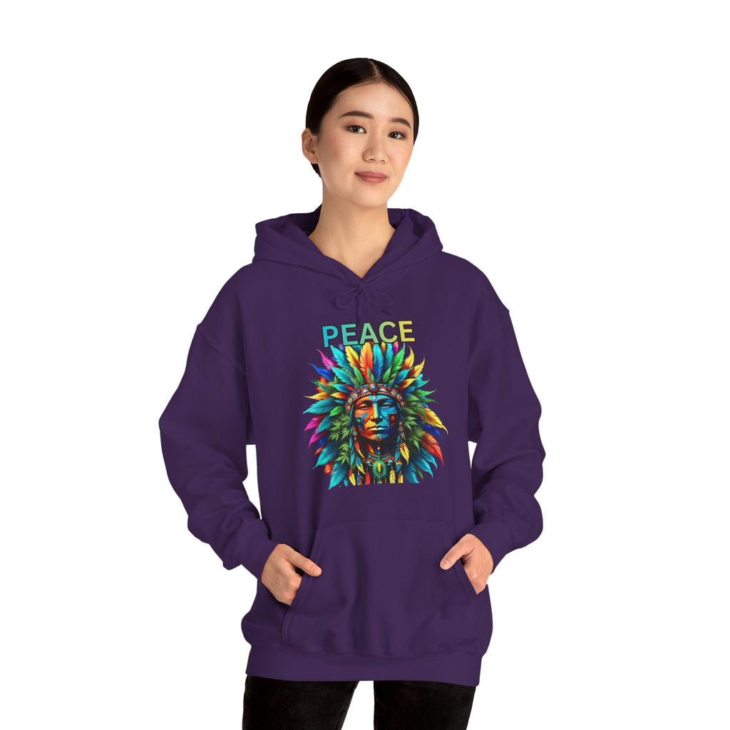 Peace Tribal Headdress Hoodie — Colorful Native American - Inspired Graphic Sweatshirt