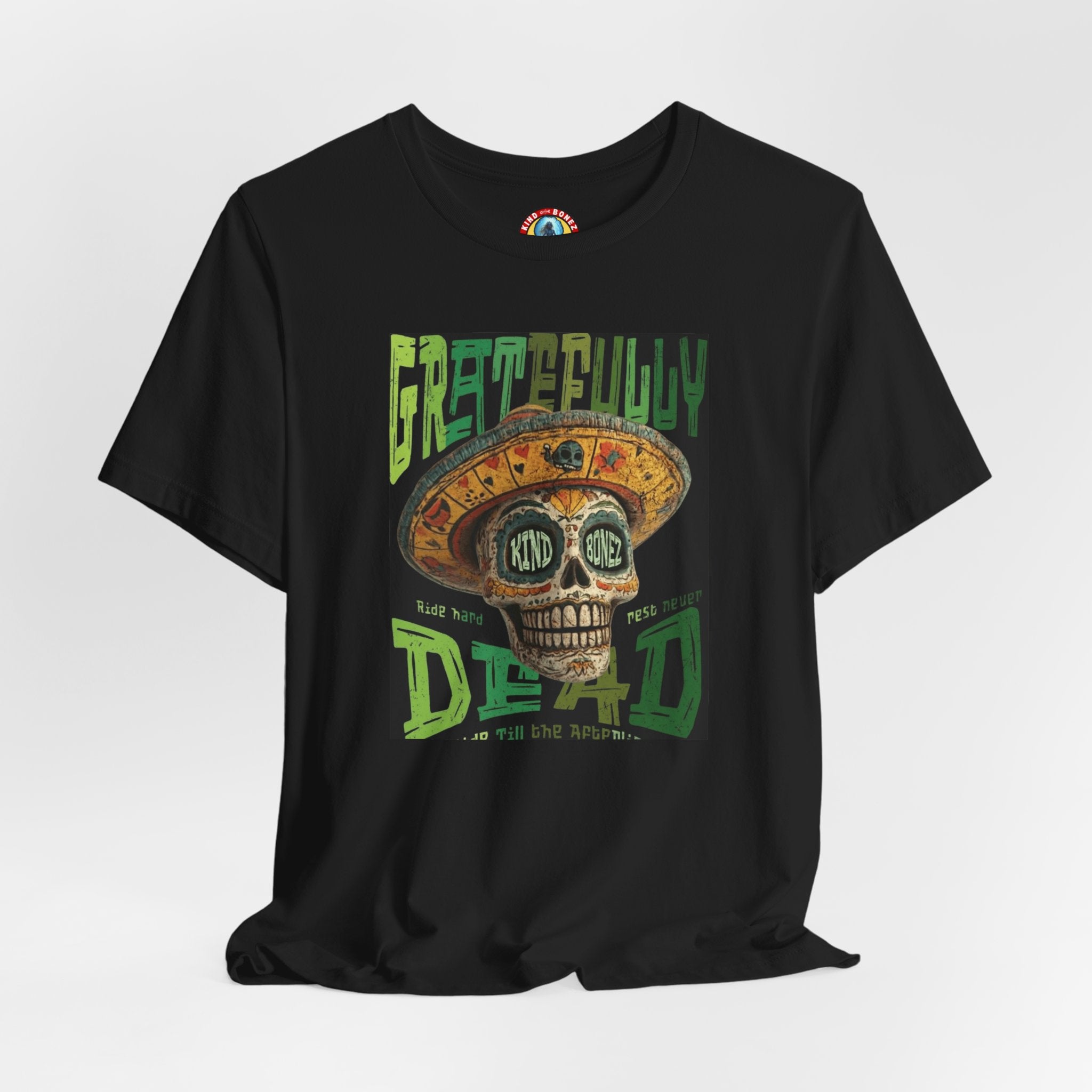 Gratefully Dead - Day of the Dead Skull Tee — Retro Mariachi Calavera Kind Bonez Graphic T-Shirt