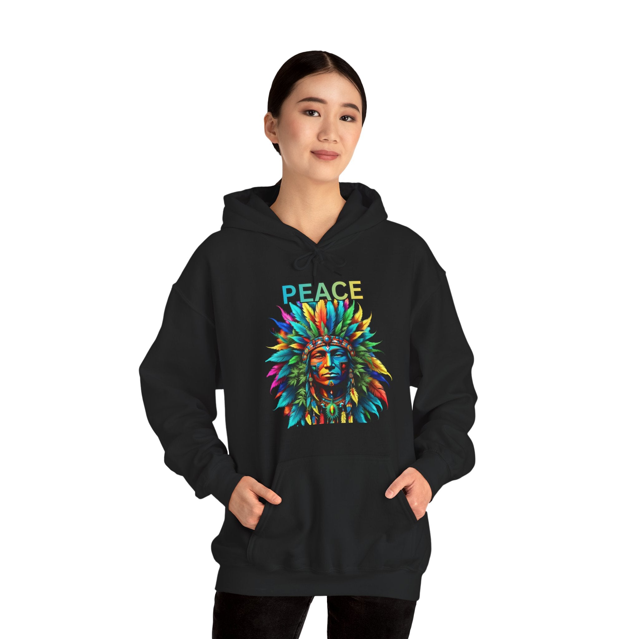 Peace Tribal Headdress Hoodie — Colorful Native American - Inspired Graphic Sweatshirt