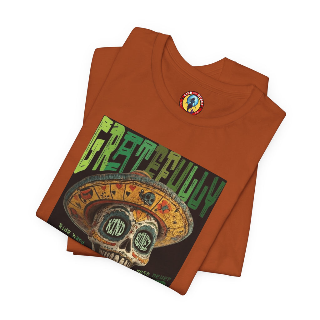 Gratefully Dead - Day of the Dead Skull Tee — Retro Mariachi Calavera Kind Bonez Graphic T-Shirt