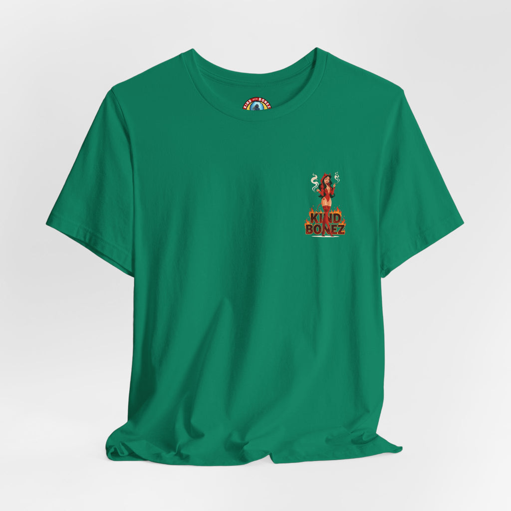 Burn With Me Soul Flame Tee — Retro Pinup Devil Girl Graphic T-Shirt