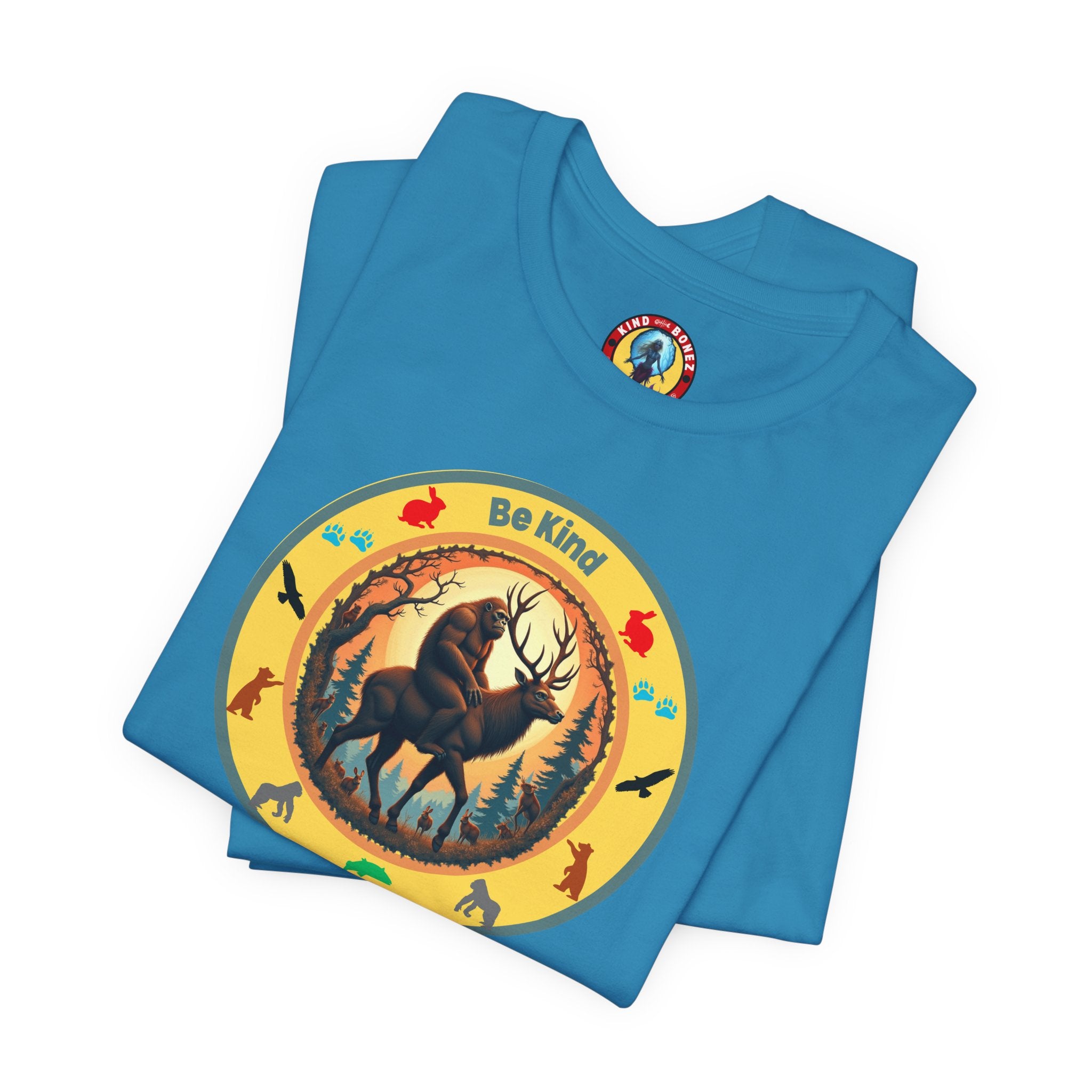 BE KIND Sasquatch BigFoot Riding a Deer T-Shirt