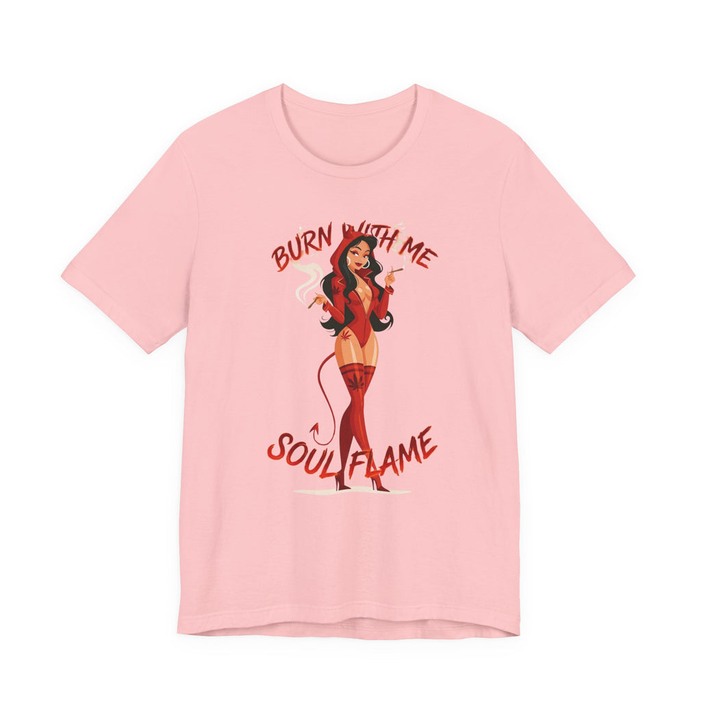 Devil Pinup Tee – "Burn With Me Soul Flame" Graphic T-Shirt