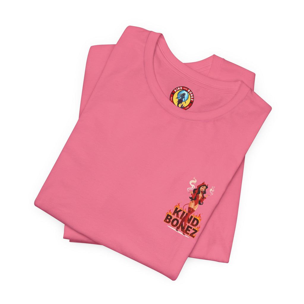 Burn With Me Soul Flame Tee — Retro Pinup Devil Girl Graphic T-Shirt