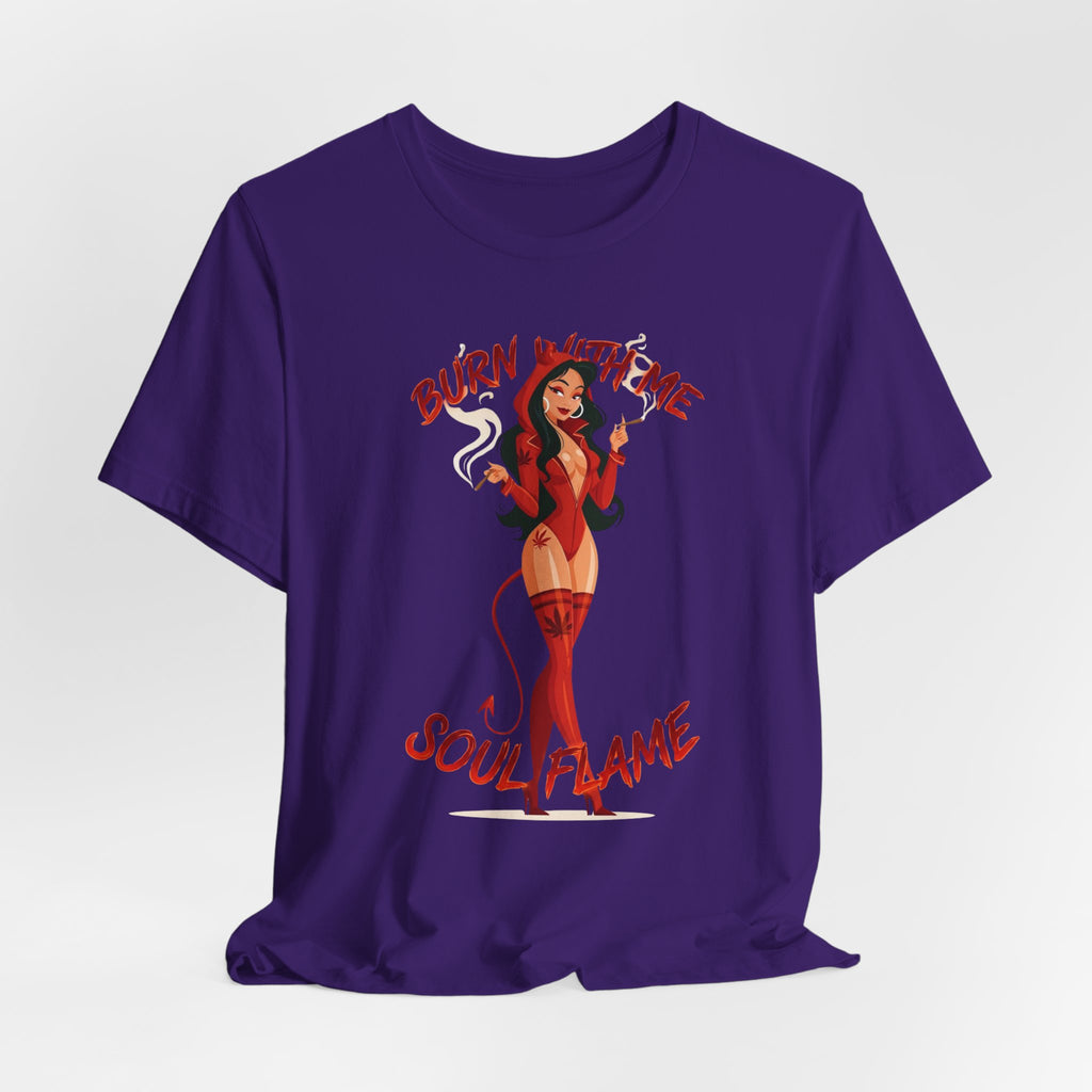 Devil Pinup Tee – "Burn With Me Soul Flame" Graphic T-Shirt