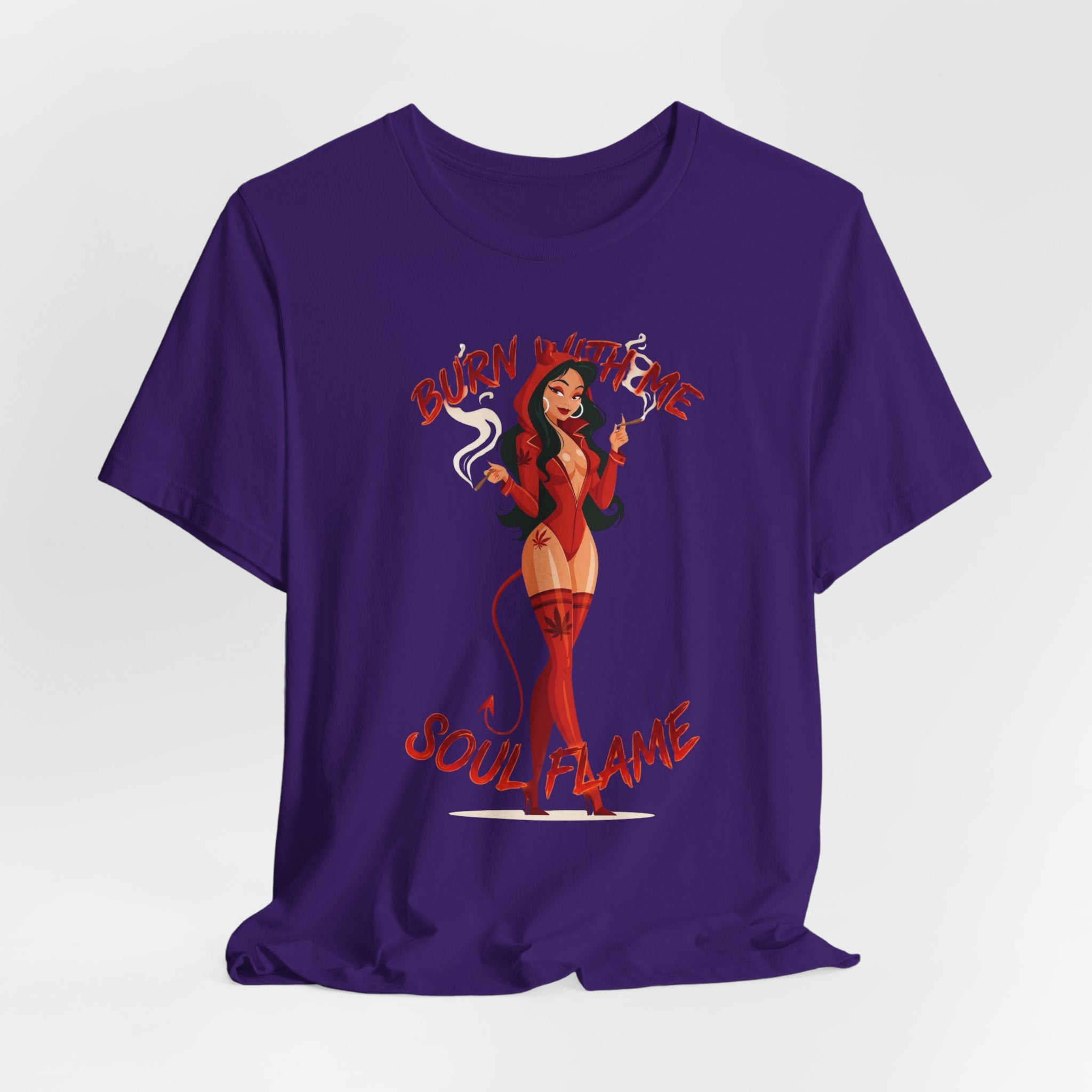 Devil Pinup Tee – "Burn With Me Soul Flame" Graphic T-Shirt