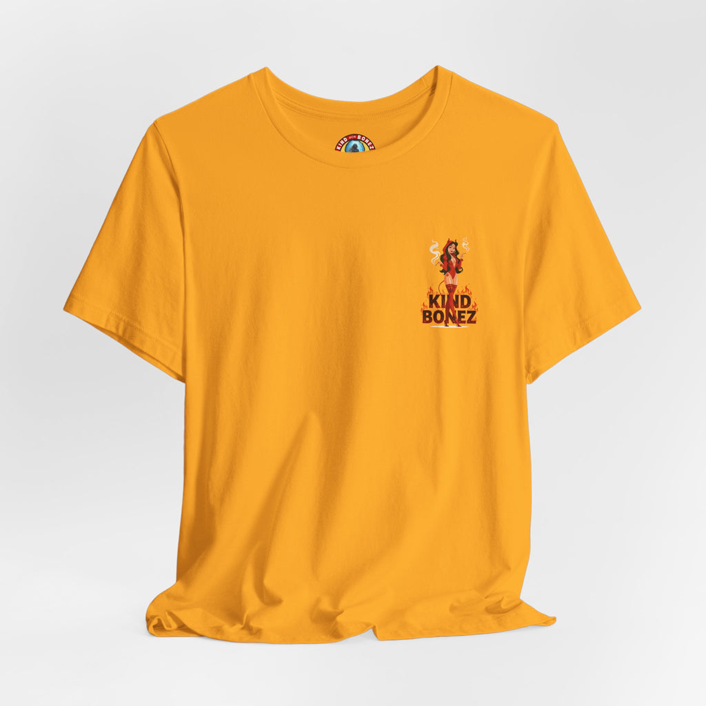 Burn With Me Soul Flame Tee — Retro Pinup Devil Girl Graphic T-Shirt