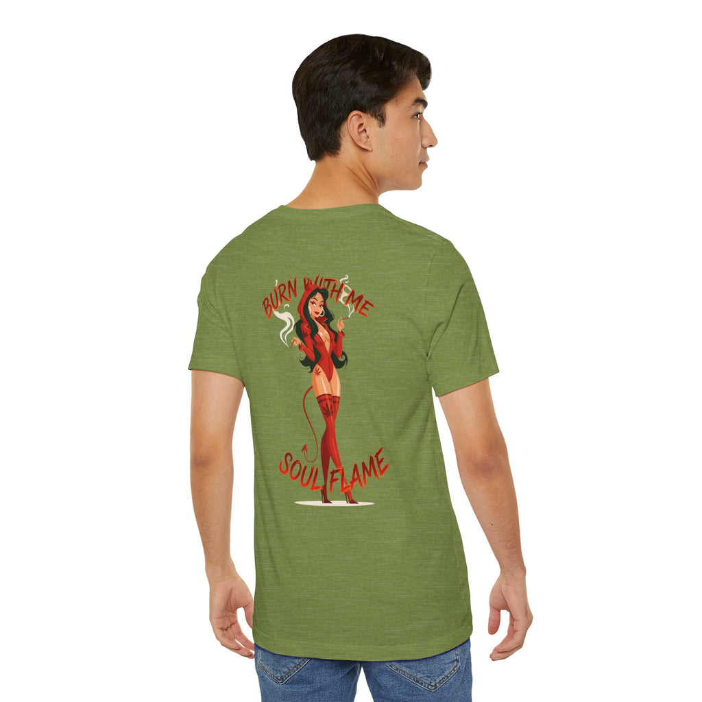 Burn With Me Soul Flame Tee — Retro Pinup Devil Girl Graphic T-Shirt