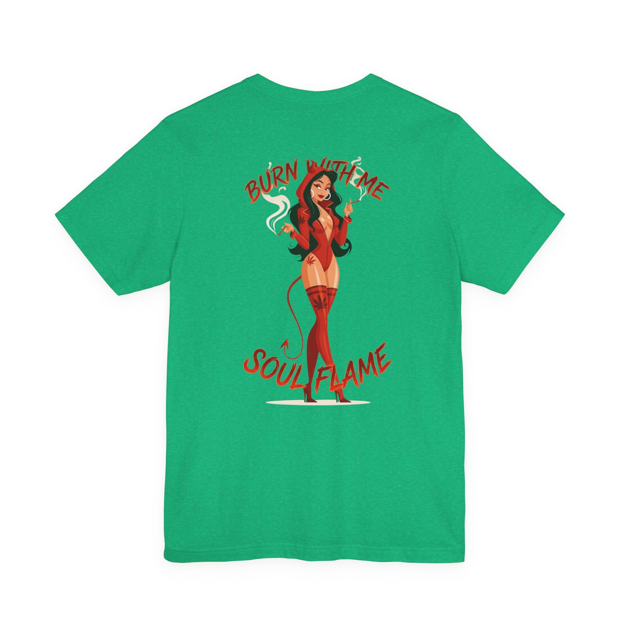 Burn With Me Soul Flame Tee — Retro Pinup Devil Girl Graphic T-Shirt