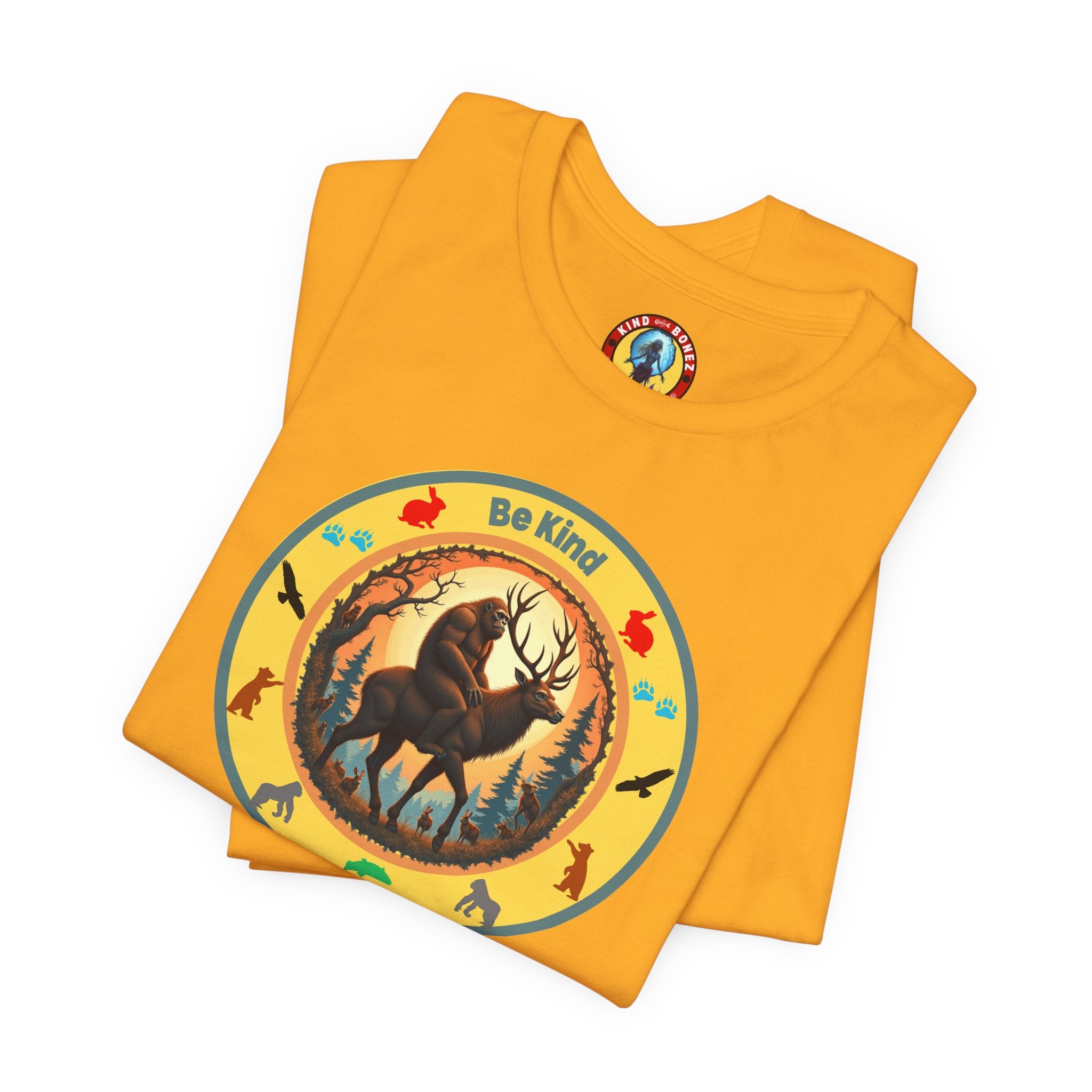 BE KIND Sasquatch BigFoot Riding a Deer T-Shirt