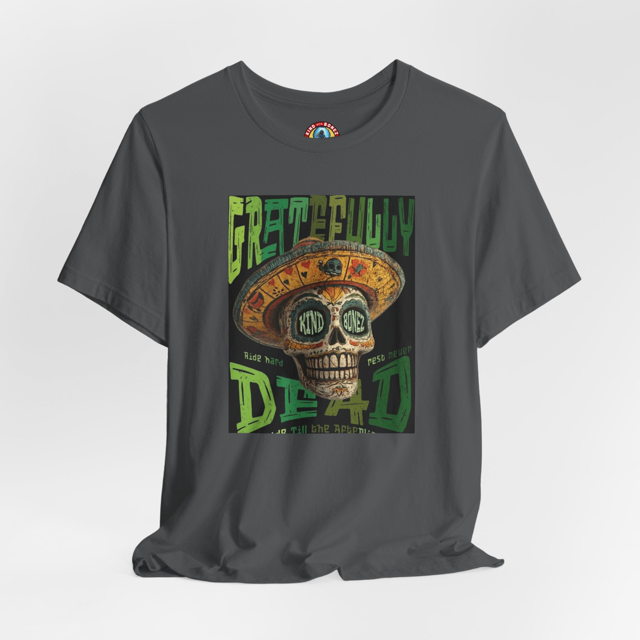 Gratefully Dead - Day of the Dead Skull Tee — Retro Mariachi Calavera Kind Bonez Graphic T-Shirt
