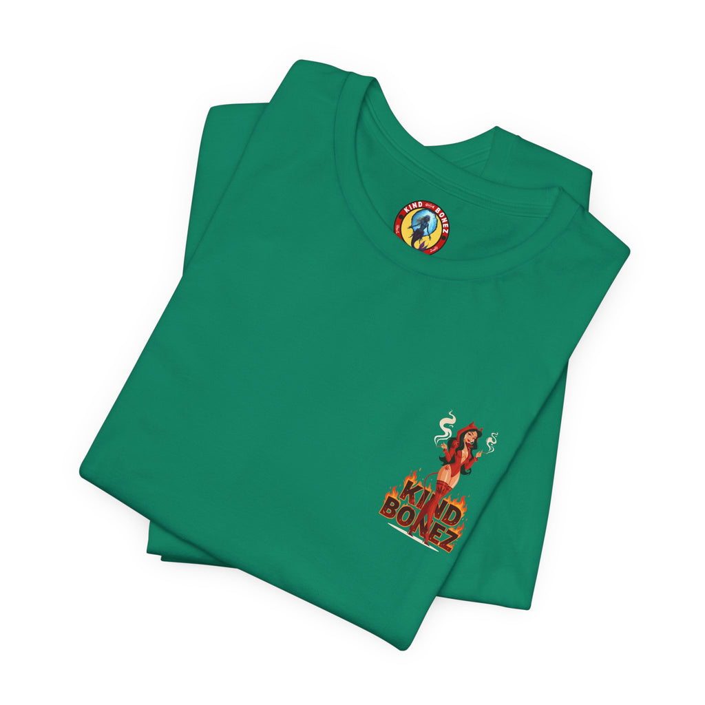 Burn With Me Soul Flame Tee — Retro Pinup Devil Girl Graphic T-Shirt