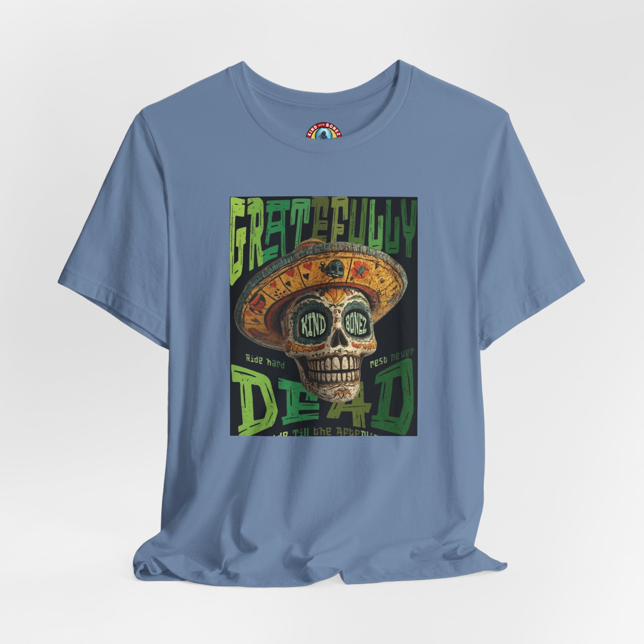 Gratefully Dead - Day of the Dead Skull Tee — Retro Mariachi Calavera Kind Bonez Graphic T-Shirt