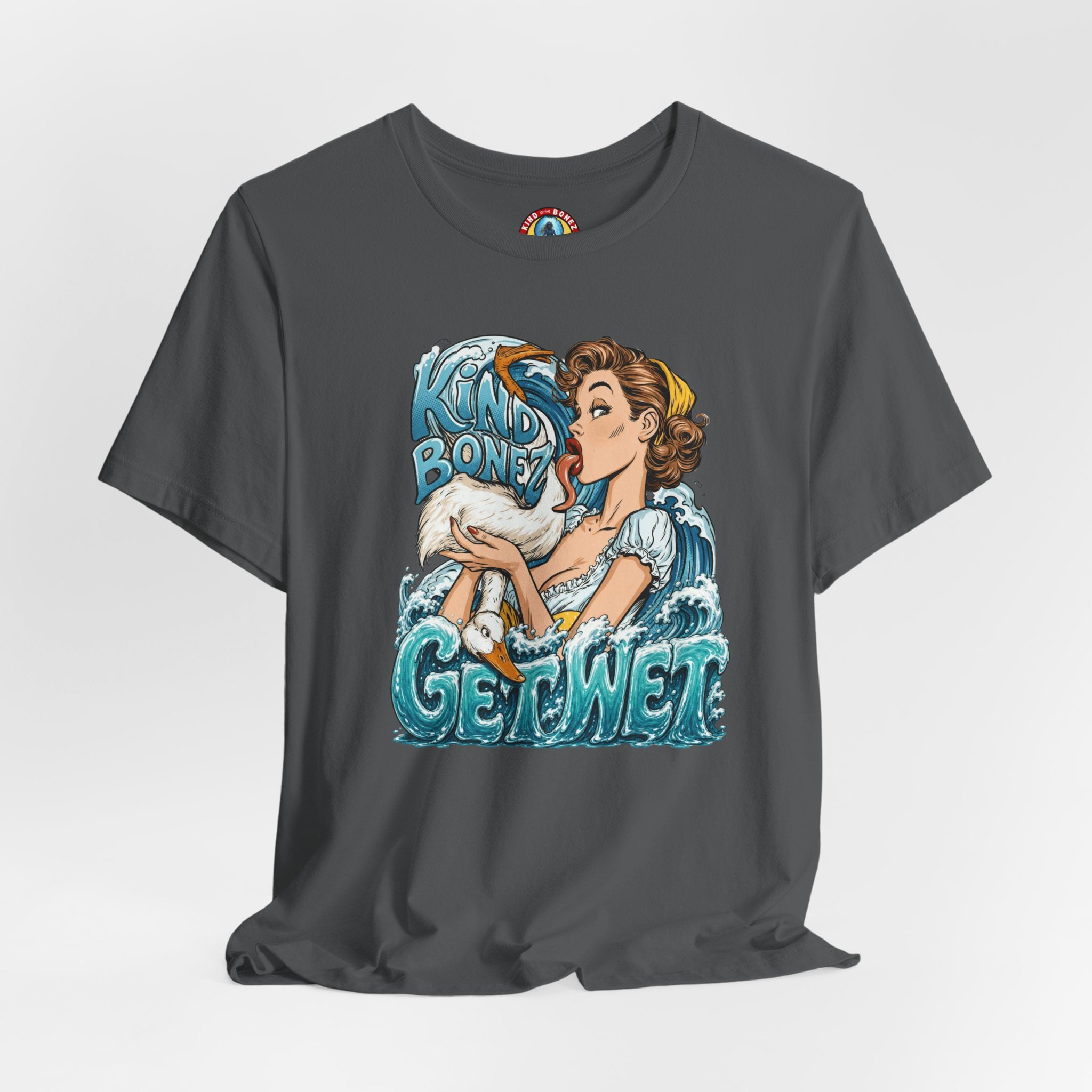 Kind Bonez - Get Wet Surf T-Shirt — Retro Pinup & Duck Graphic Tee