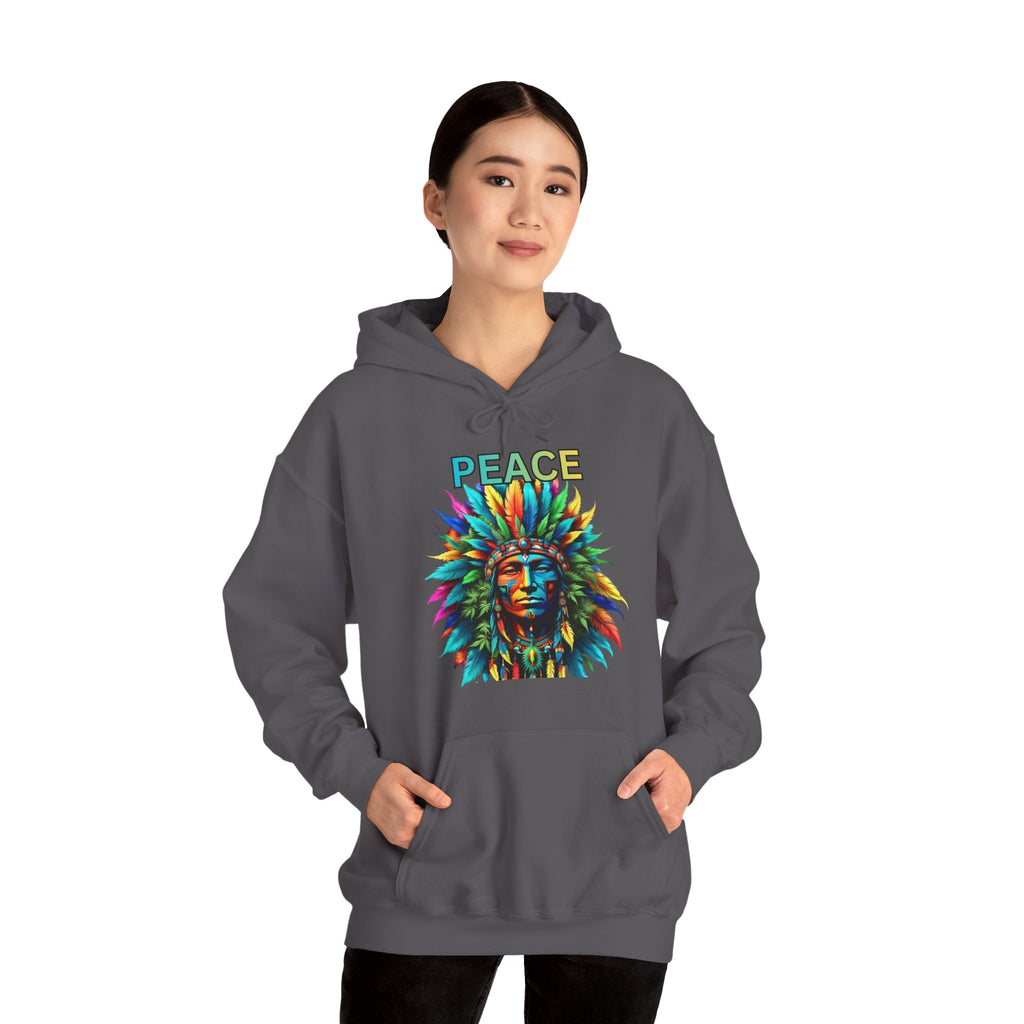 Peace Tribal Headdress Hoodie — Colorful Native American - Inspired Graphic Sweatshirt
